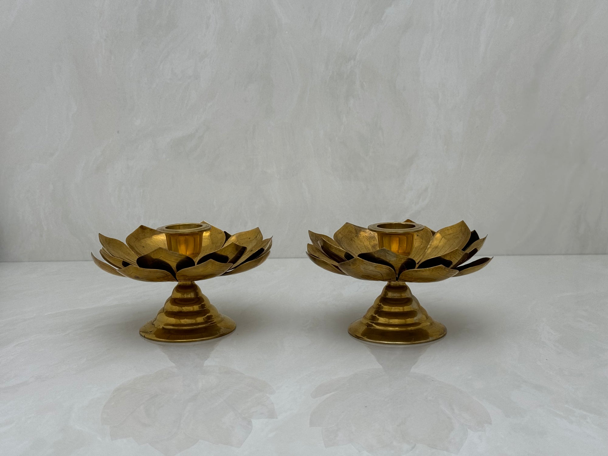 Vintage Brass Flower Candleholders-A Pair
