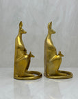 Vintage Brass Bookends Mama Kangaroo with Joey in Marsupium-A Pair by Sarreid