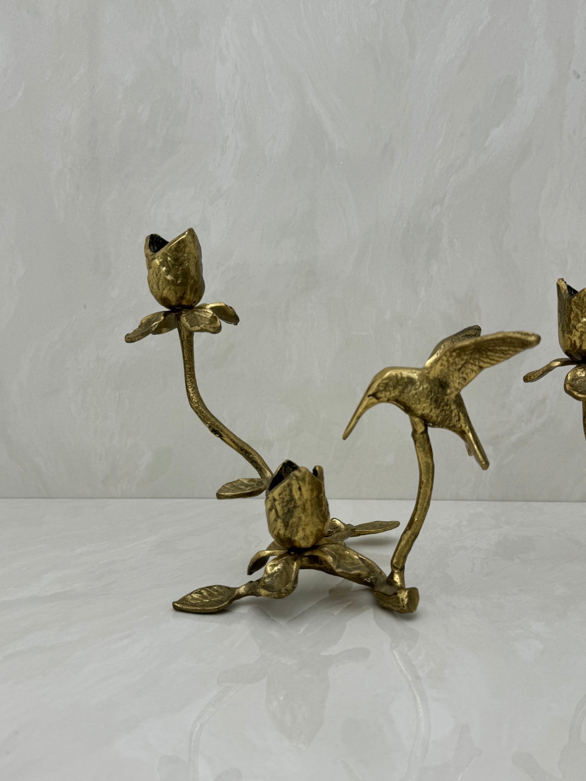 Vintage Brass Hummingbird Candleholders-A Pair