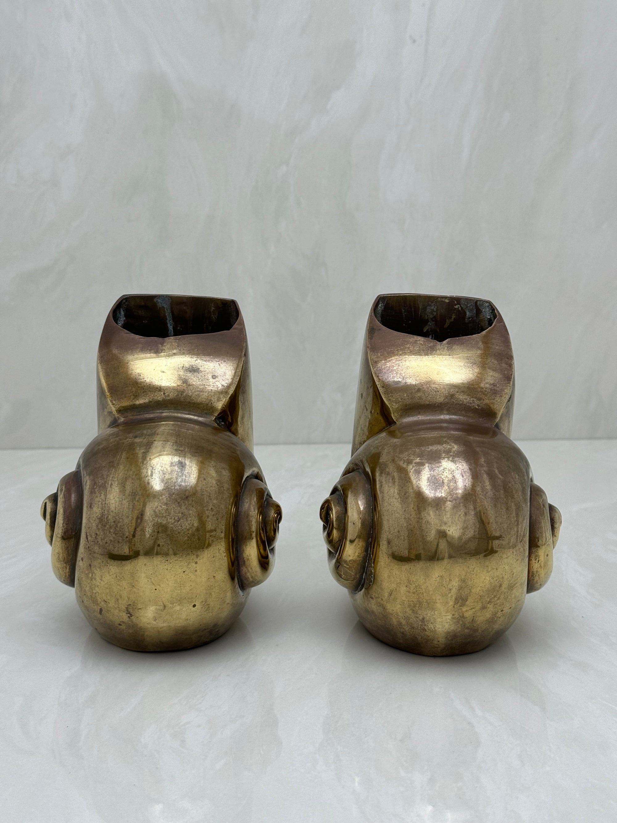 Vintage Brass Shell Vases/Bookends-A Pair