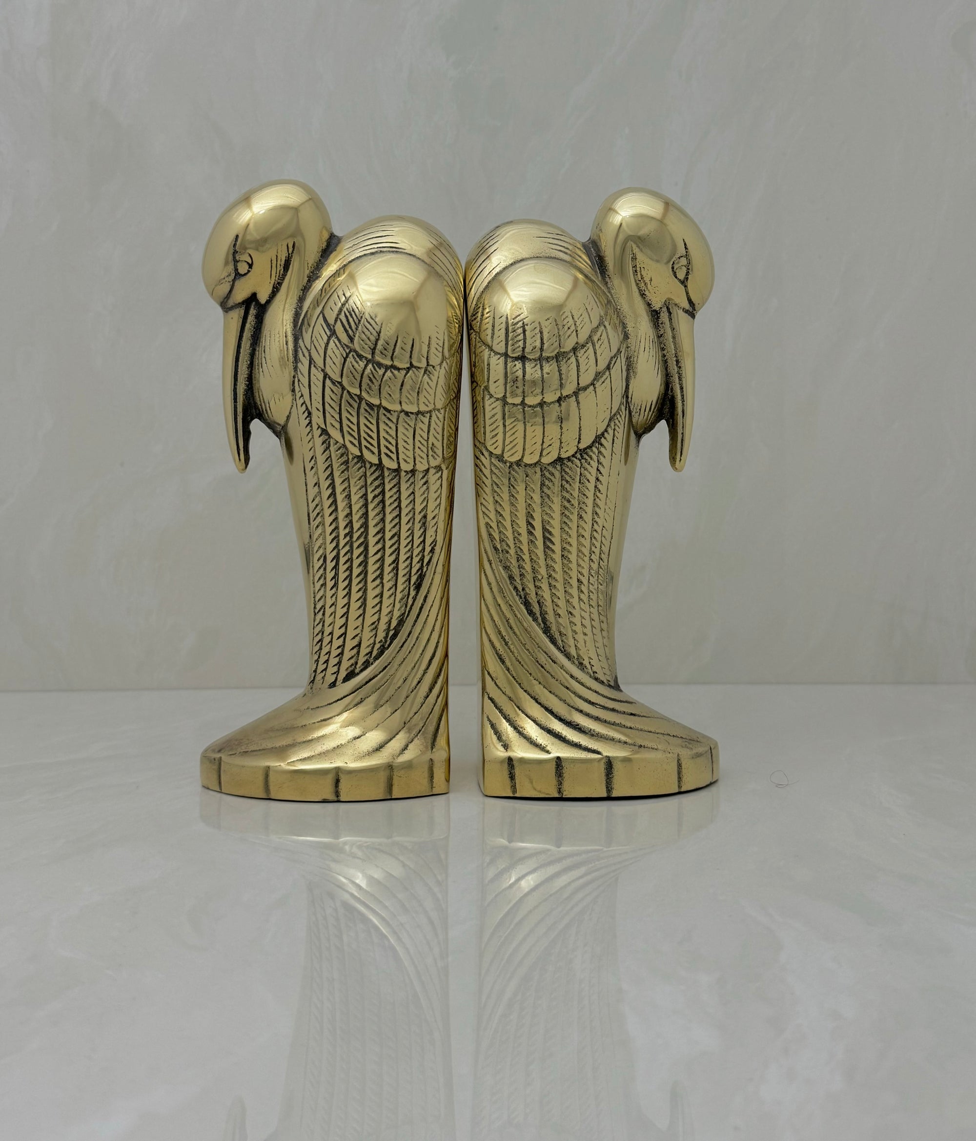 Tall Vintage Brass Pelican Bookends-A Pair