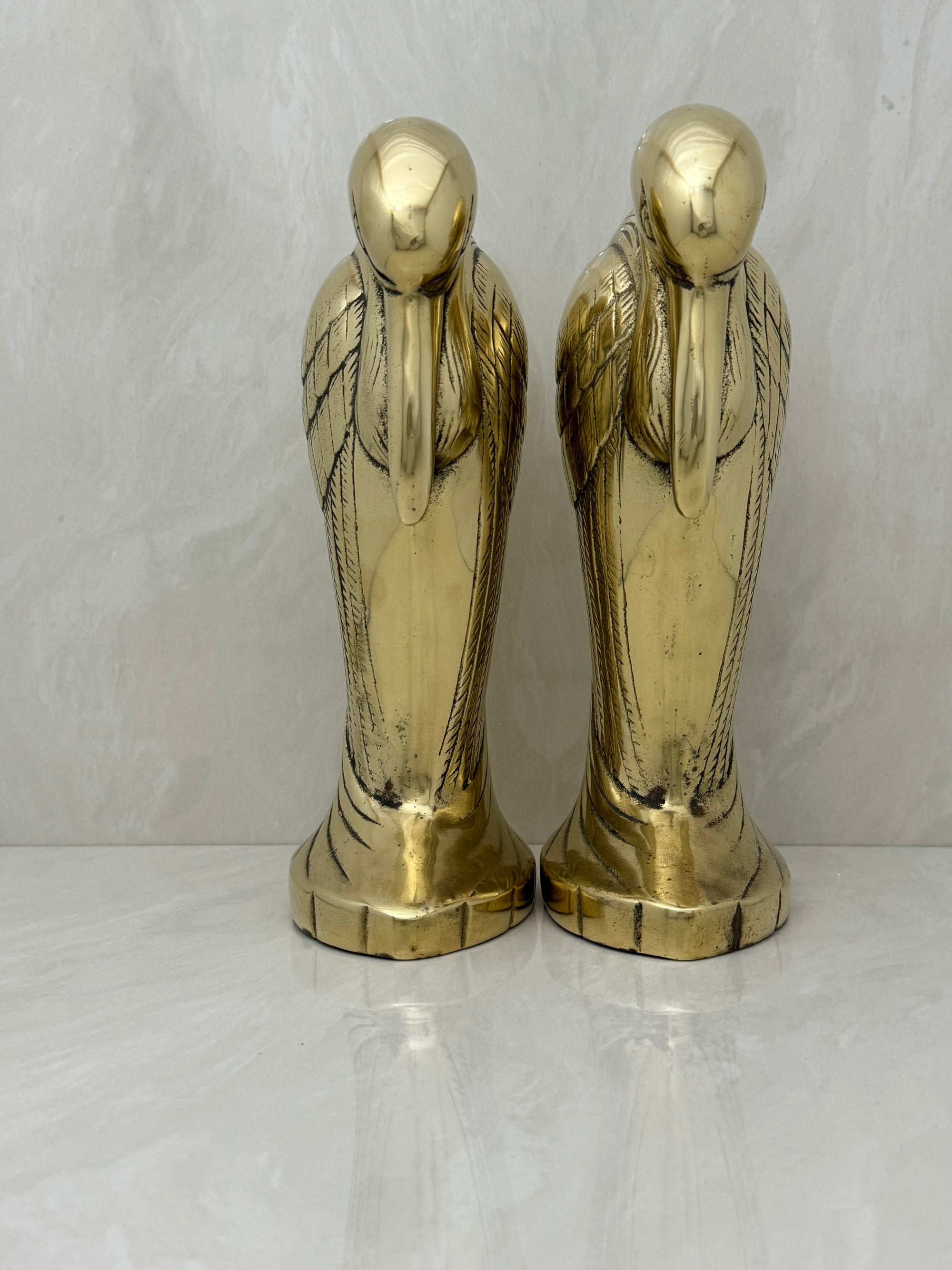 Tall Vintage Brass Pelican Bookends-A Pair