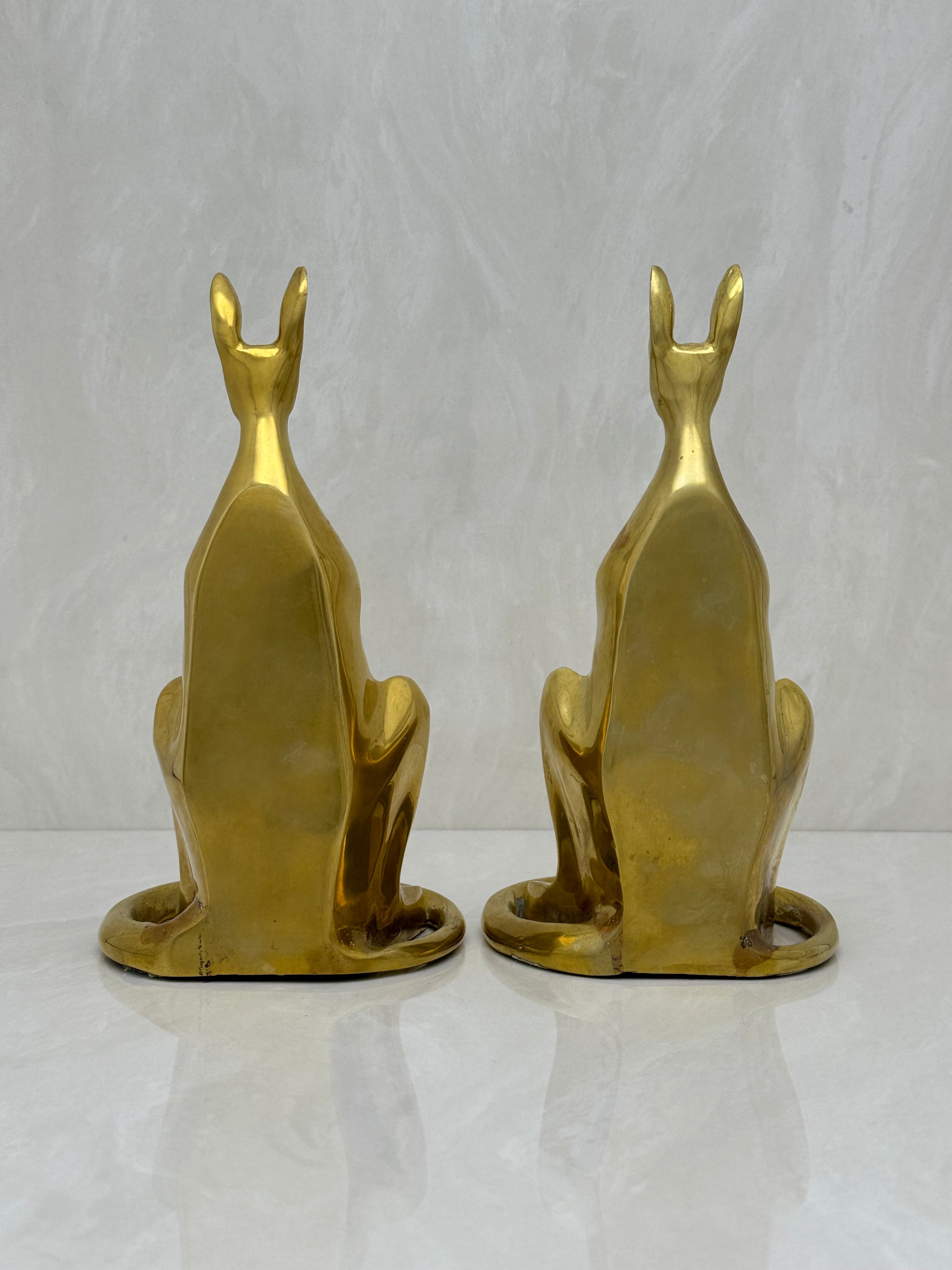 Vintage Brass Bookends Mama Kangaroo with Joey in Marsupium-A Pair by Sarreid