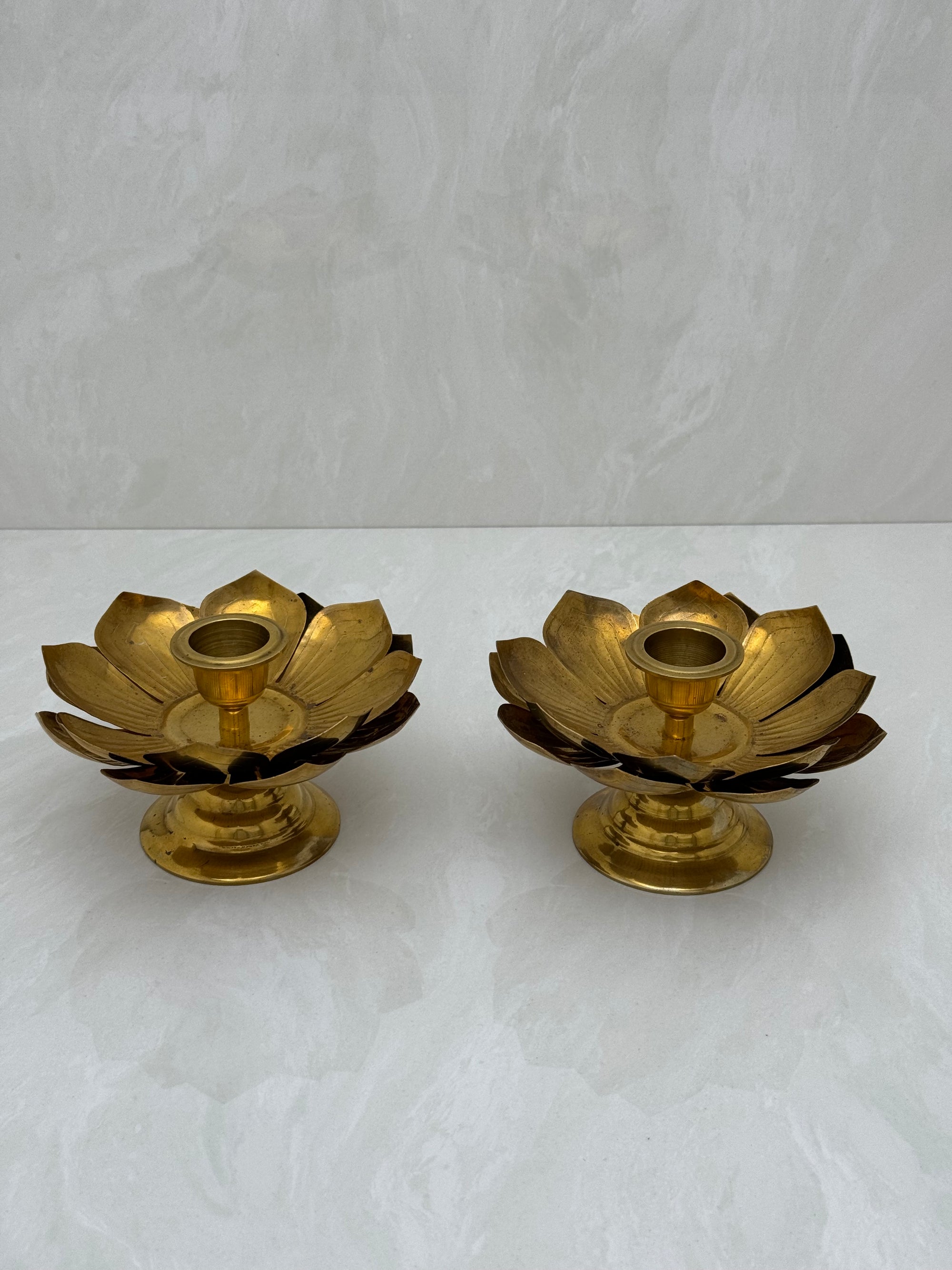 Vintage Brass Flower Candleholders-A Pair