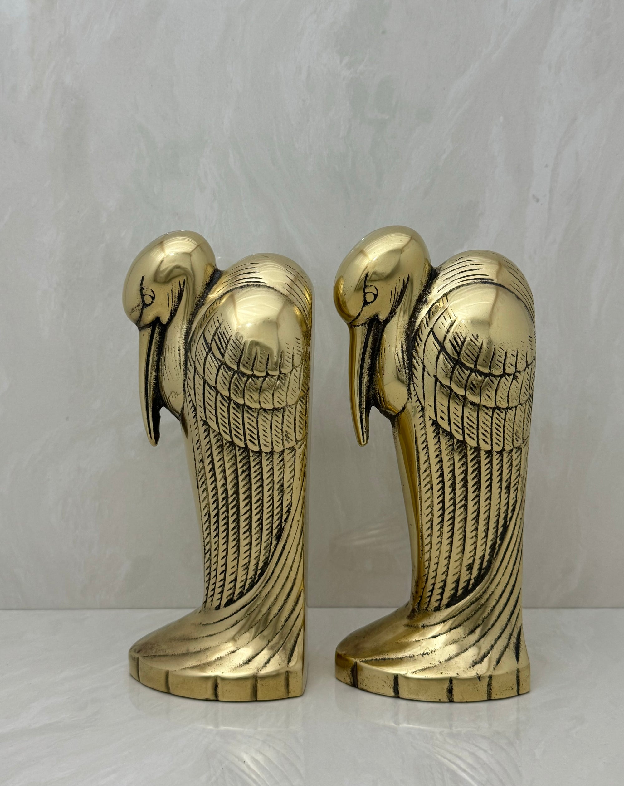 Tall Vintage Brass Pelican Bookends-A Pair