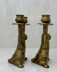 Vintage Brass Rabbit Candleholders-A Pair