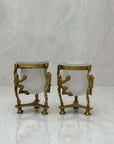 Vintage Brass Frog Candleholders with Frosted Glass Inserts-A Pair