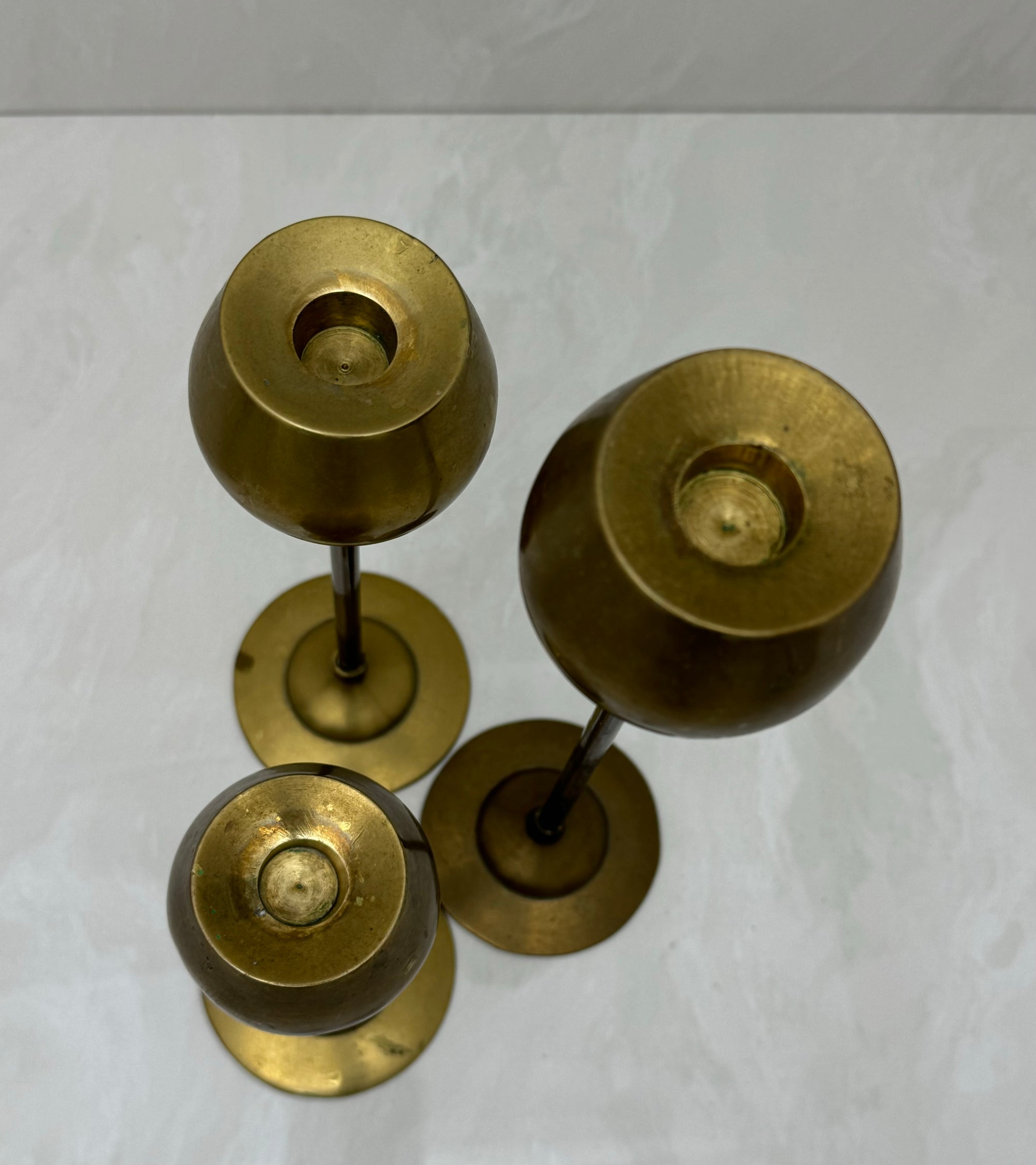 Vintage Brass Graduating Candlestick Holders-Set of Three