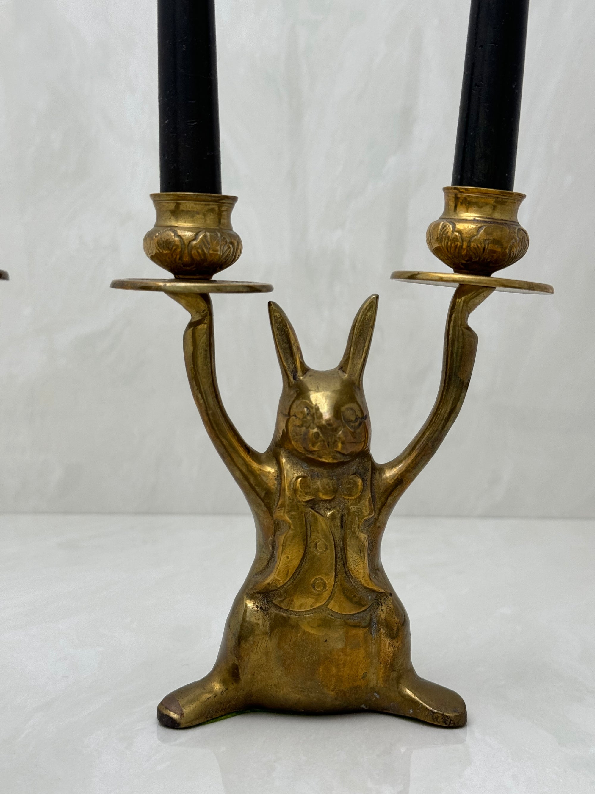 Vintage Brass Rabbit Candleholders-A Pair