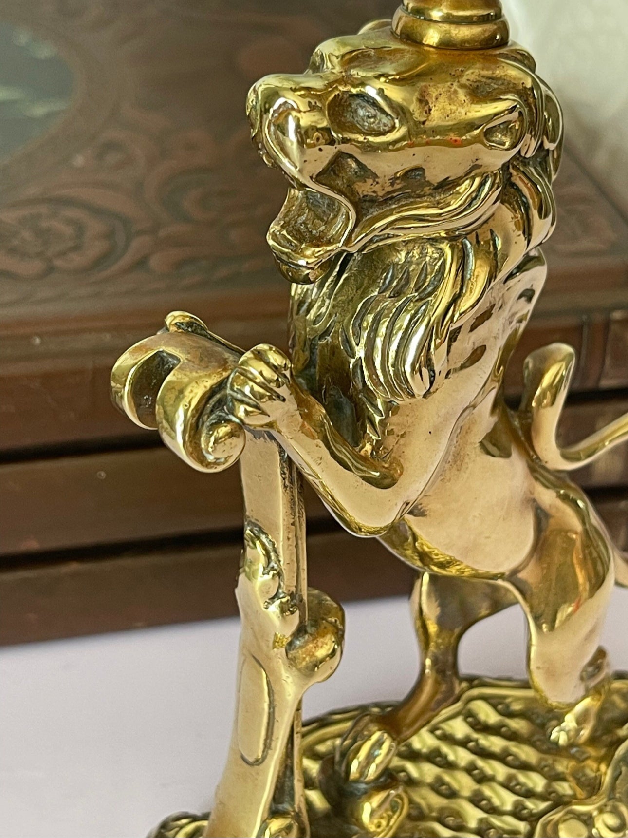 Vintage/Antique Brass Lion Candleholders- A Pair