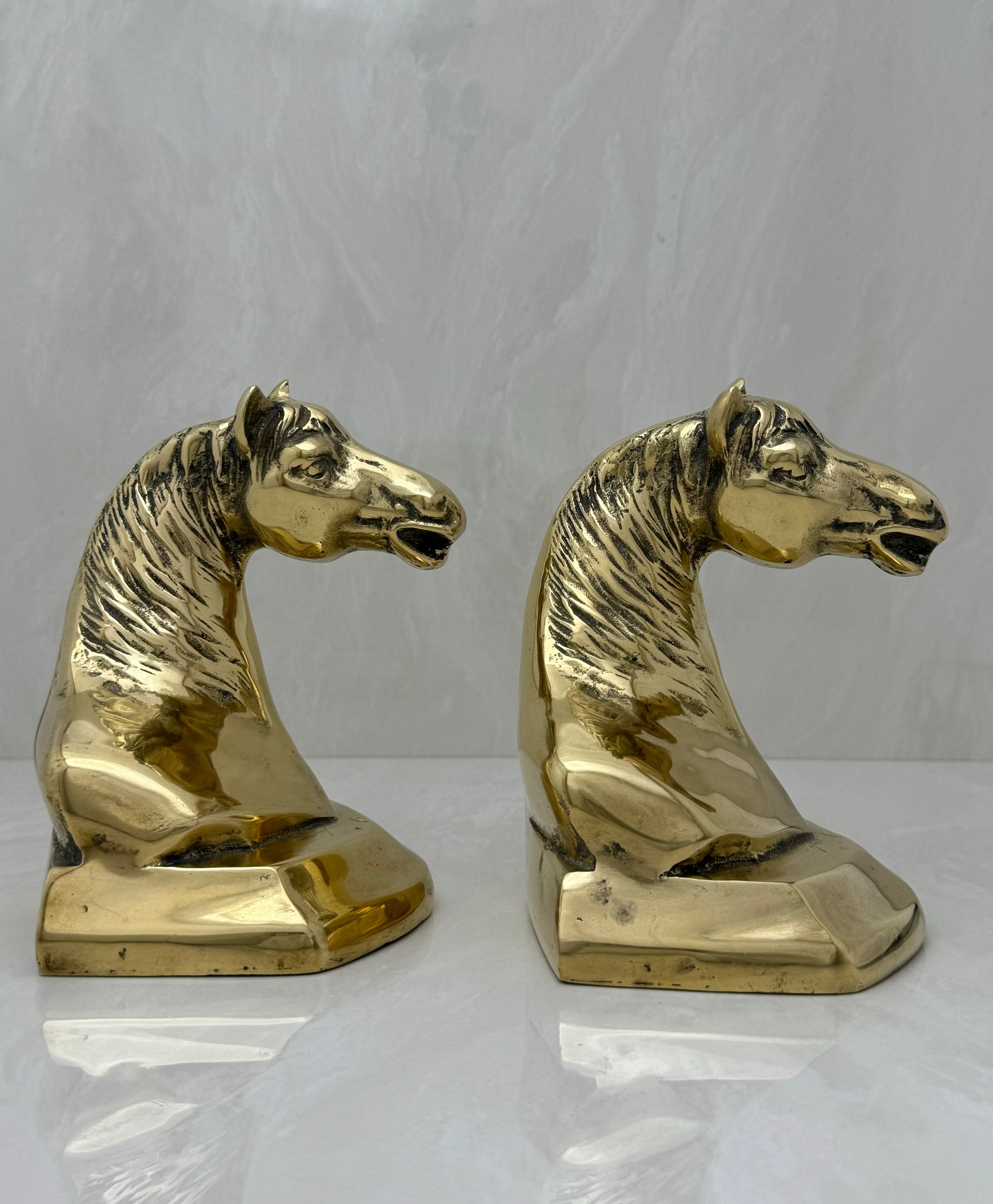 Vintage Brass Horse Head Bookends-A Pair