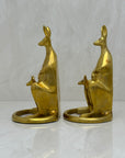 Vintage Brass Bookends Mama Kangaroo with Joey in Marsupium-A Pair by Sarreid