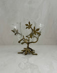 Vintage Brass & Glass Ivy Leaf Triple Epergne Bud Vase