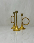 Vintage Brass Silvestri Horn Candleholders-Three Piece Set