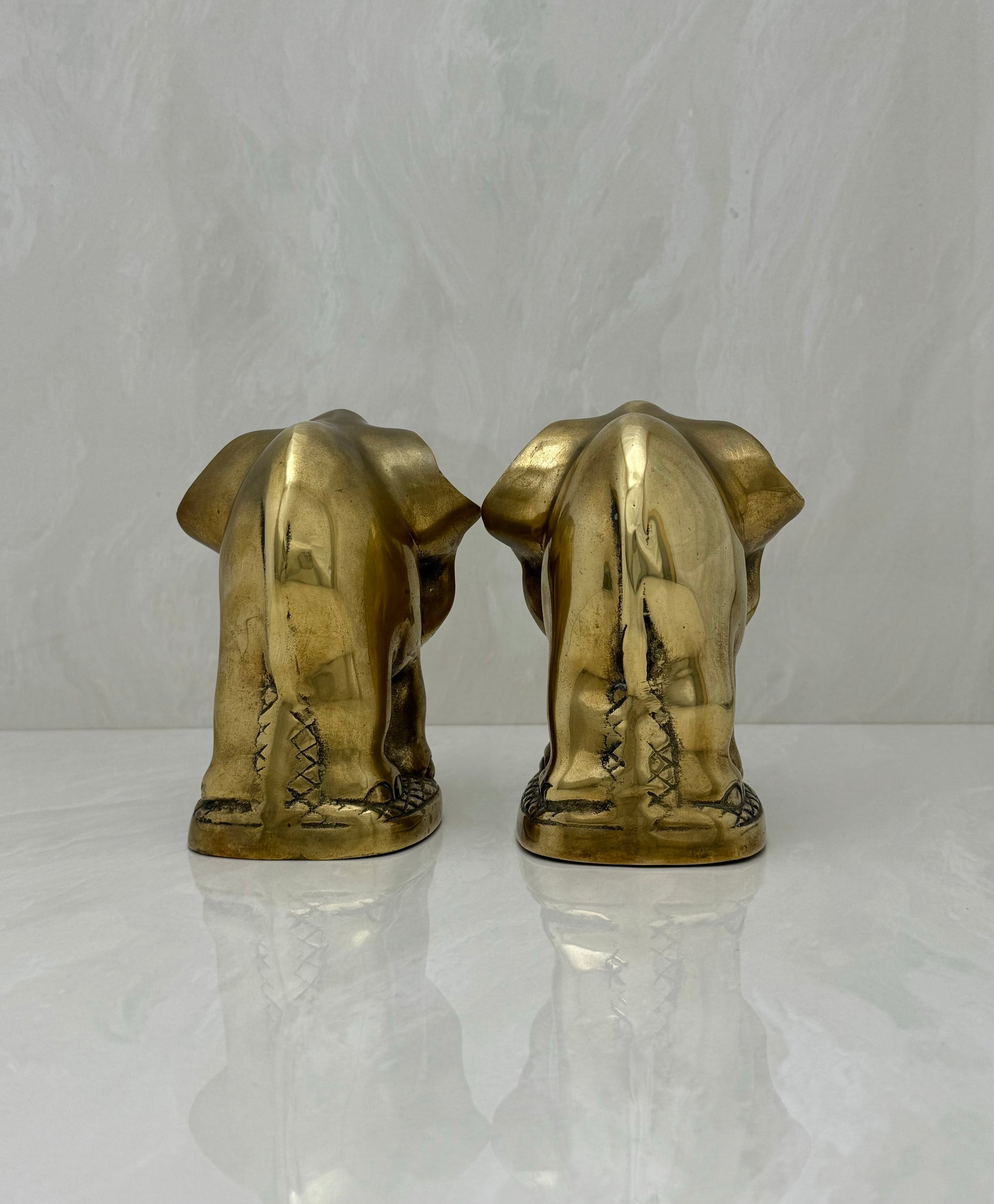 Vintage Brass Elephant Bookends-A Pair