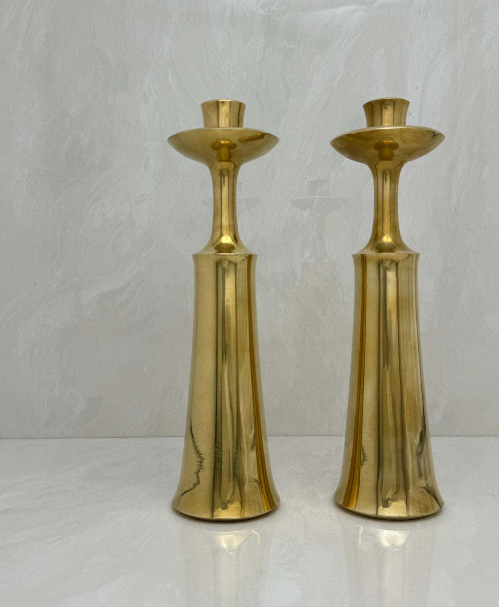 Vintage Brass Candleholders- A Pair By Jens Quistgaard Marked Dansk Design Denmark