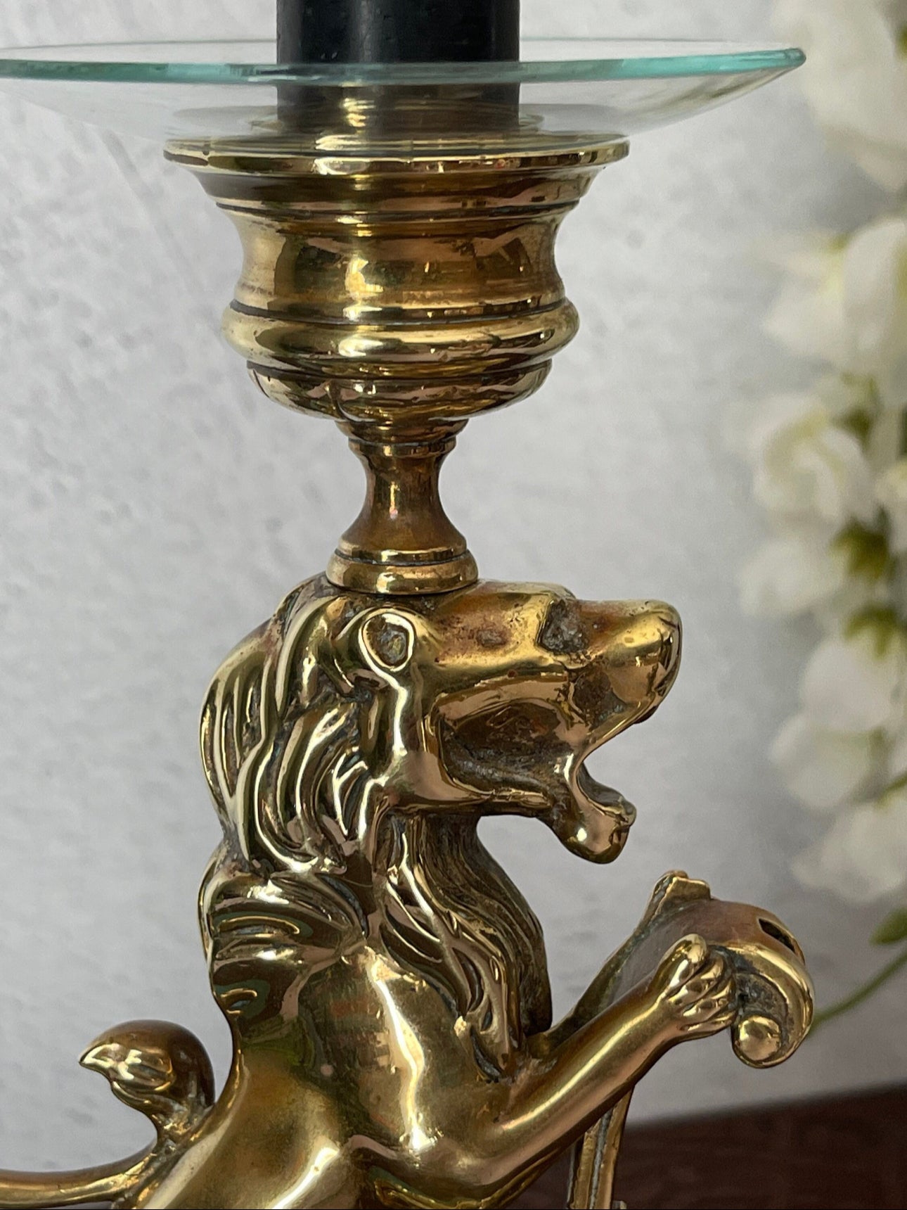 Vintage/Antique Brass Lion Candleholders- A Pair