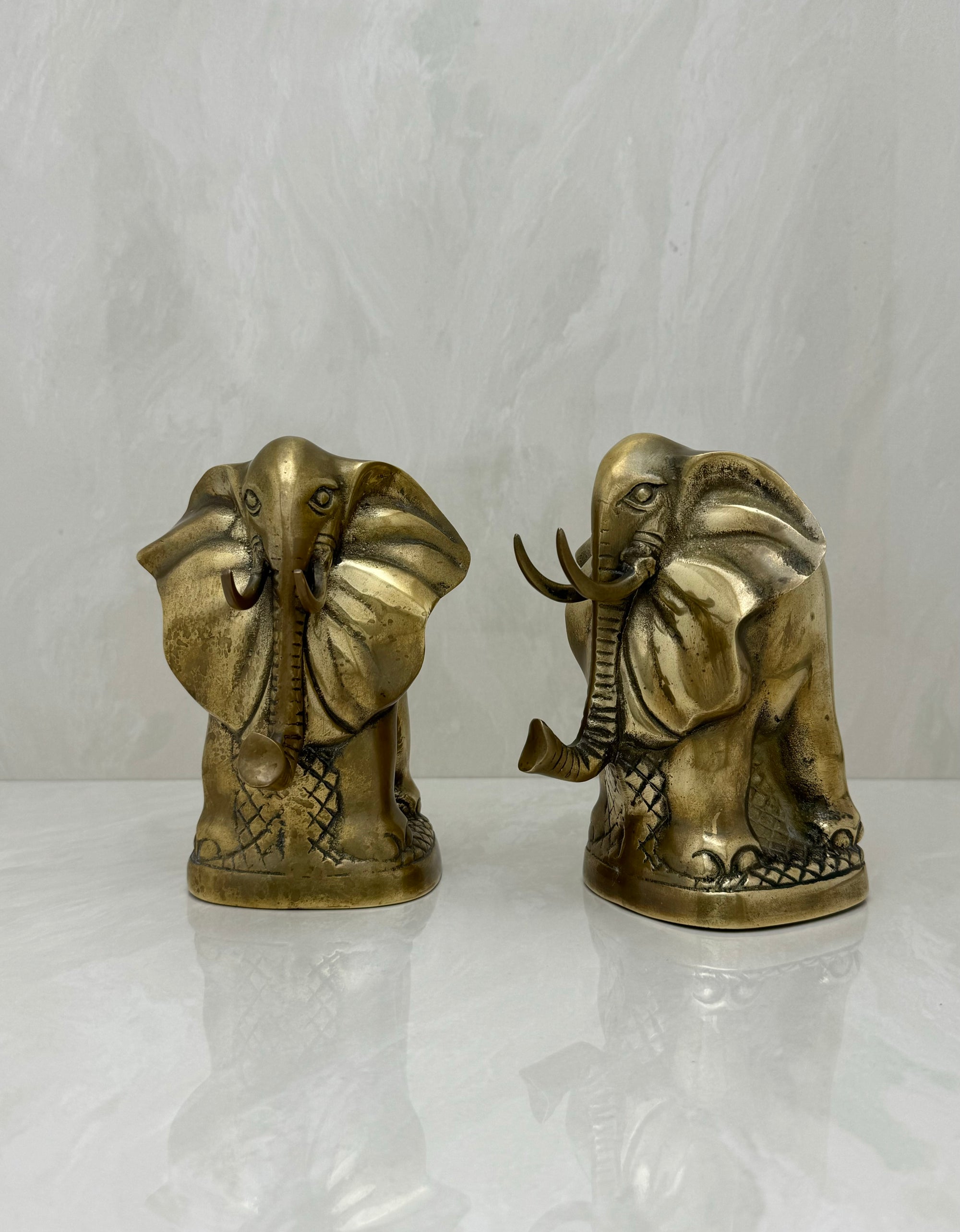 Vintage Brass Elephant Bookends-A Pair