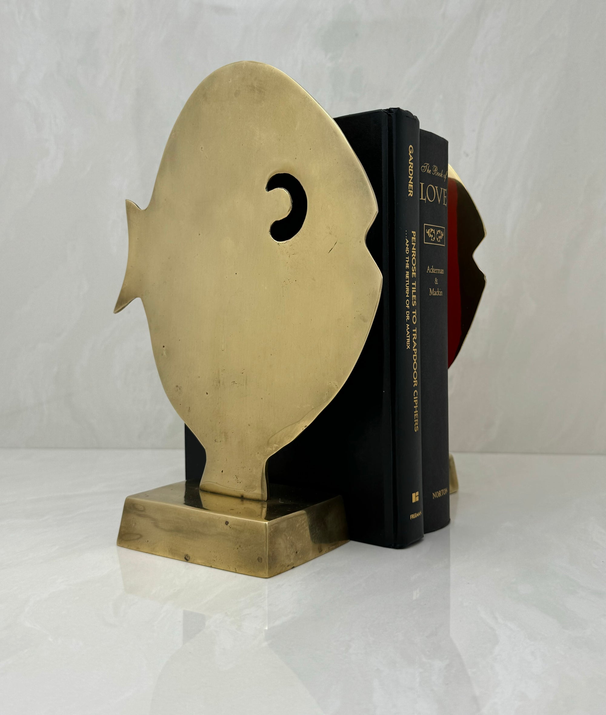 Large Vintage Brass Cartoon-Like Fish Figurine on Stand-A Pair