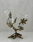 Vintage Brass & Glass Ivy Leaf Triple Epergne Bud Vase