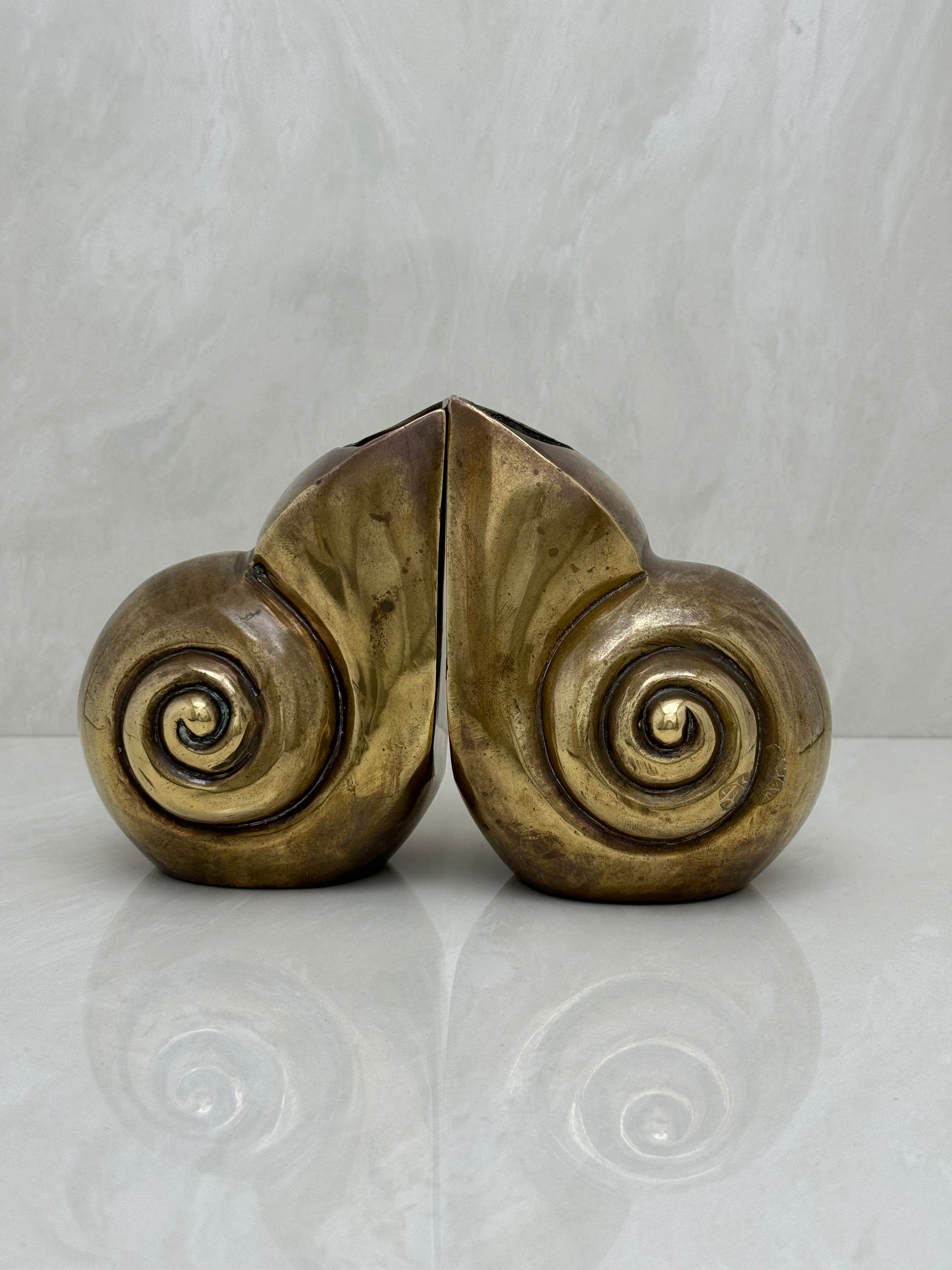 Vintage Brass Shell Vases/Bookends-A Pair