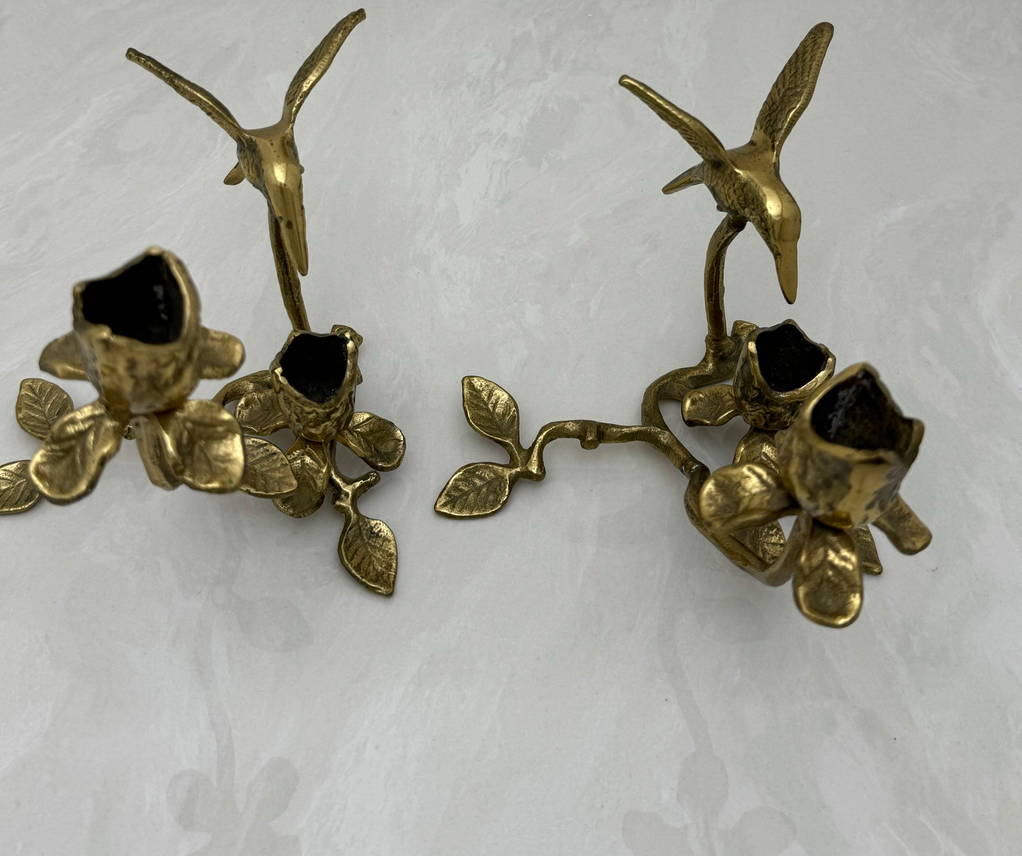 Vintage Brass Hummingbird Candleholders-A Pair