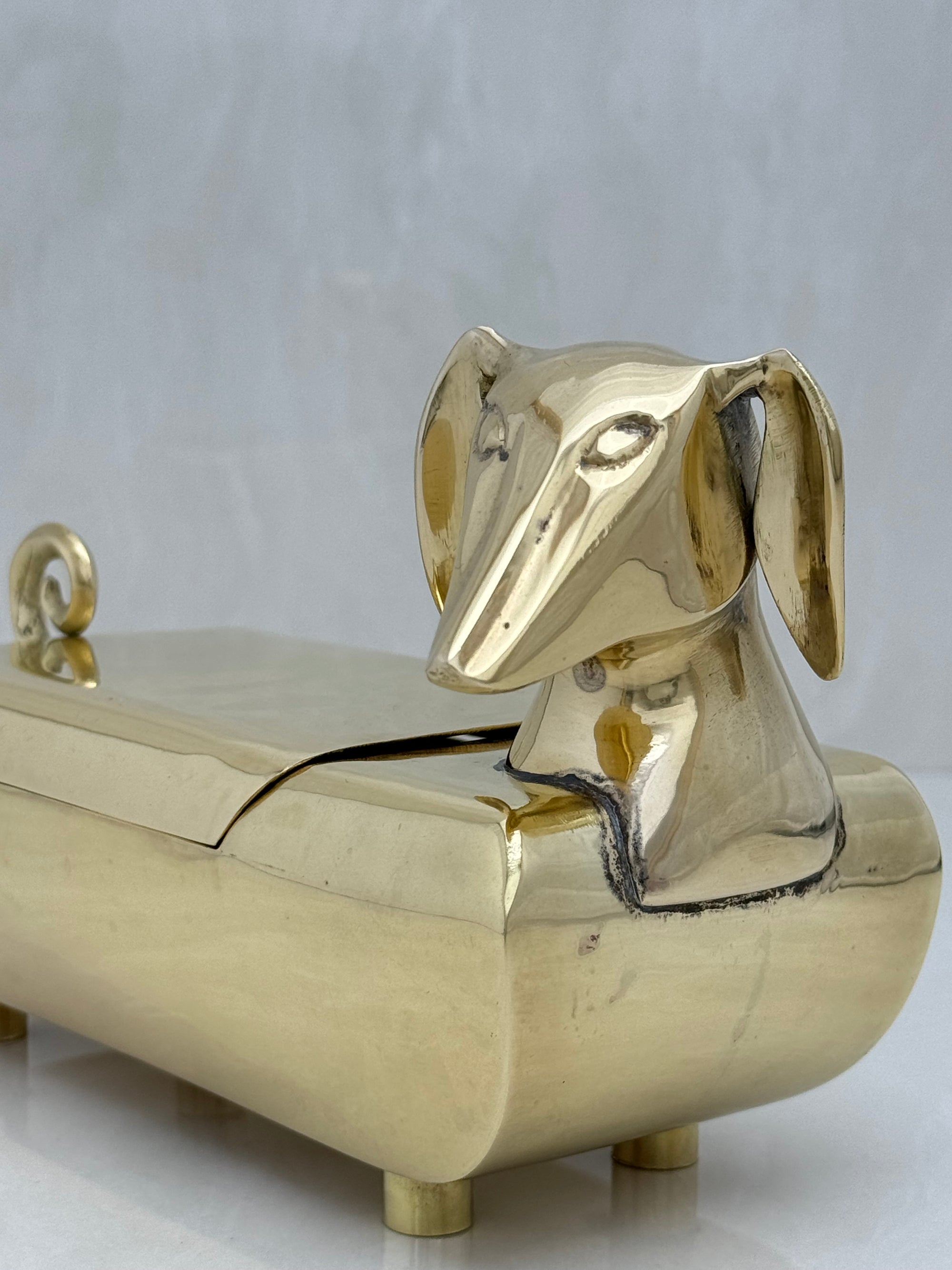 Vintage Brass Dachshund Trinket Box