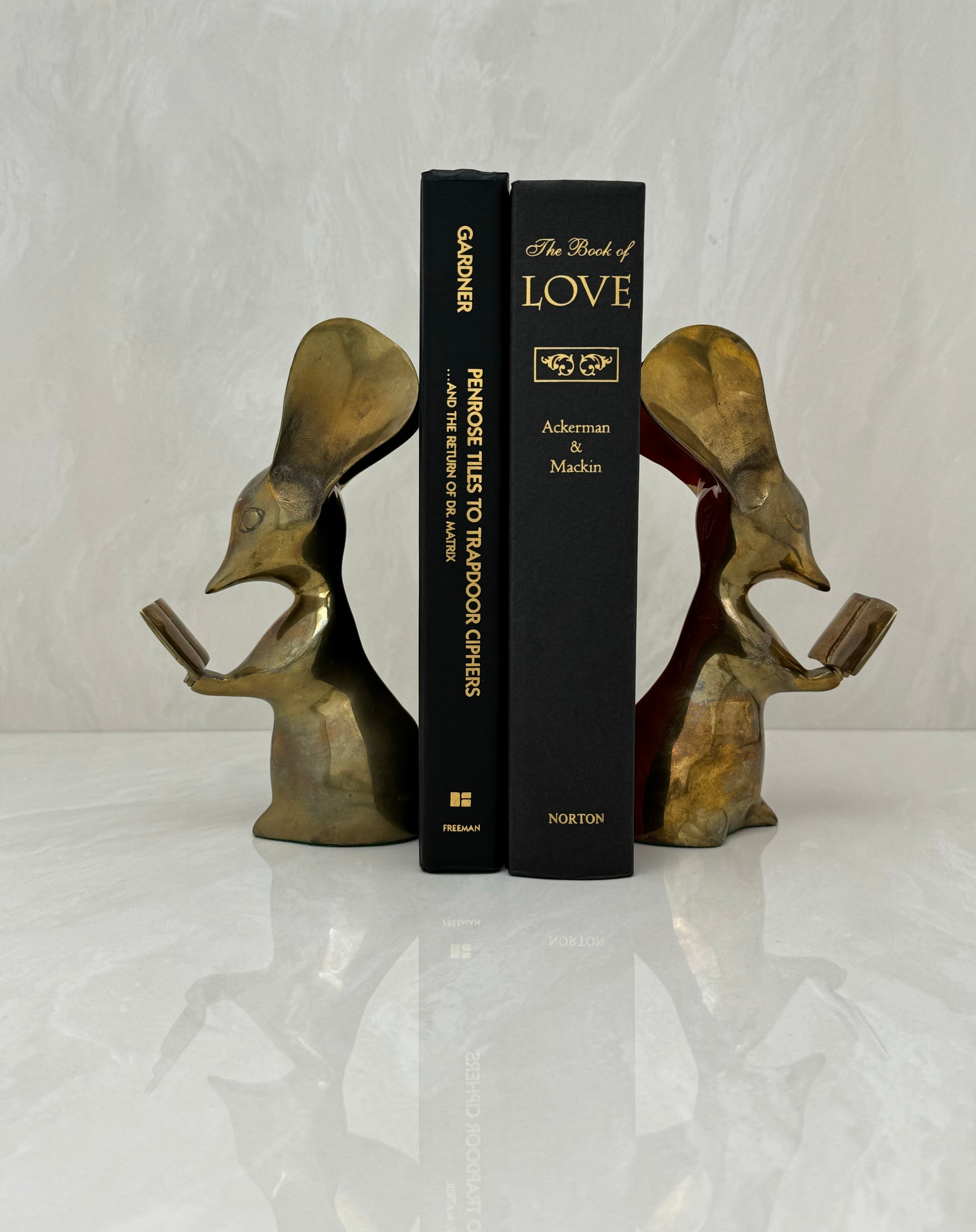 Vintage Brass Reading Mice Bookends-A Pair