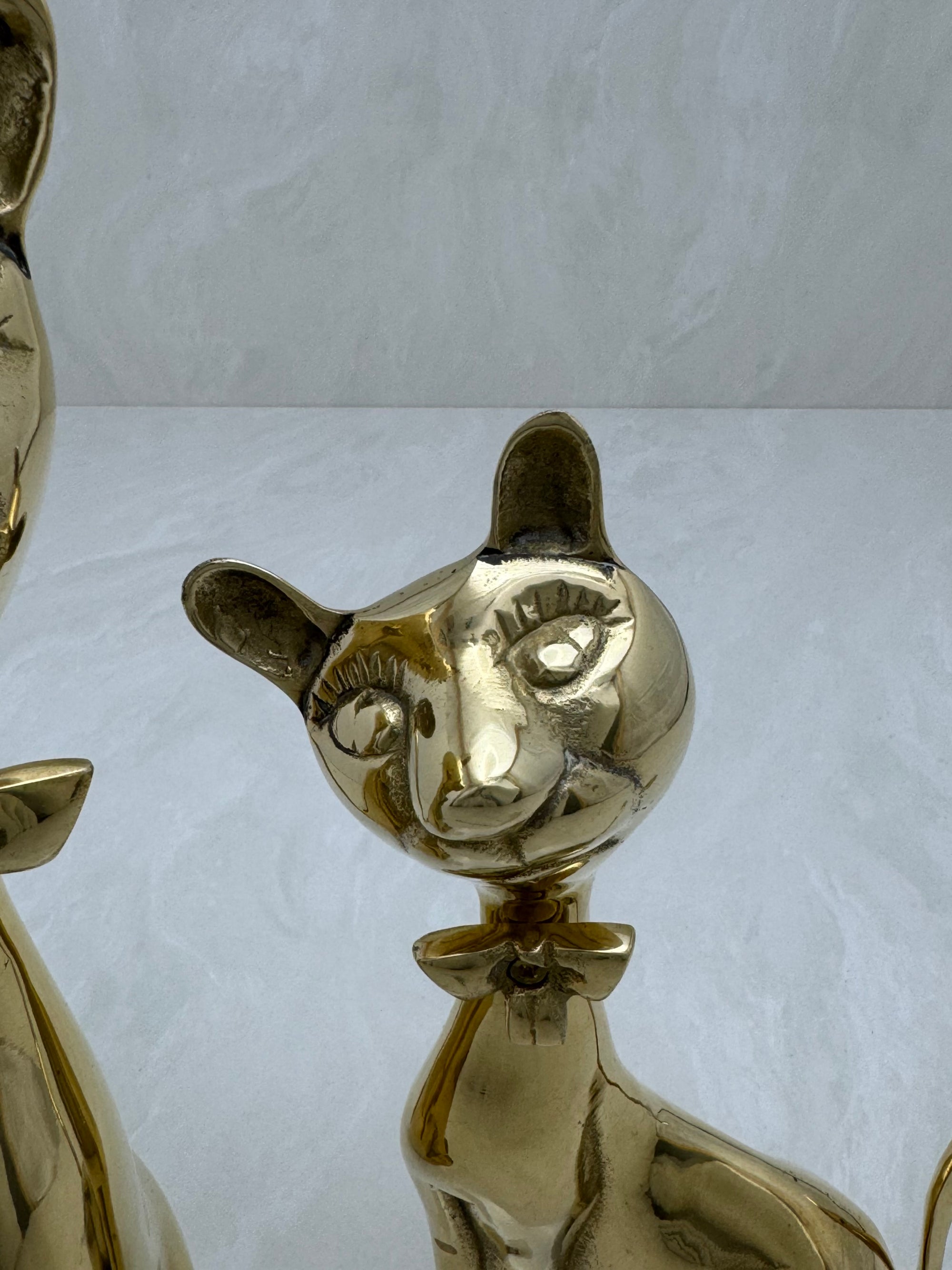 Vintage Brass Cats with Bow tie-A Pair