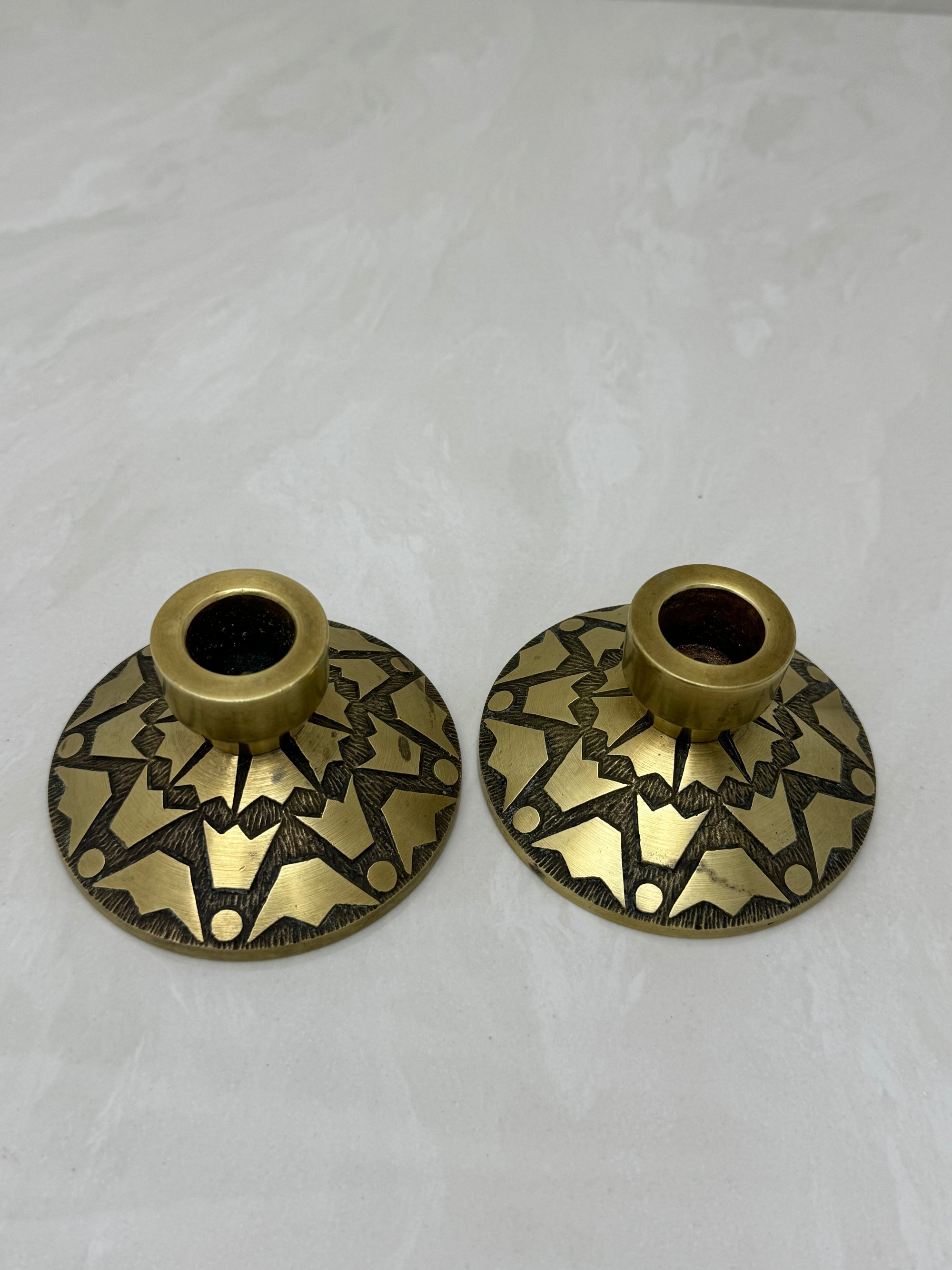 Vintage Brass Candlestick Holders with Crown Motifs - Inspired by Nordisk Malm