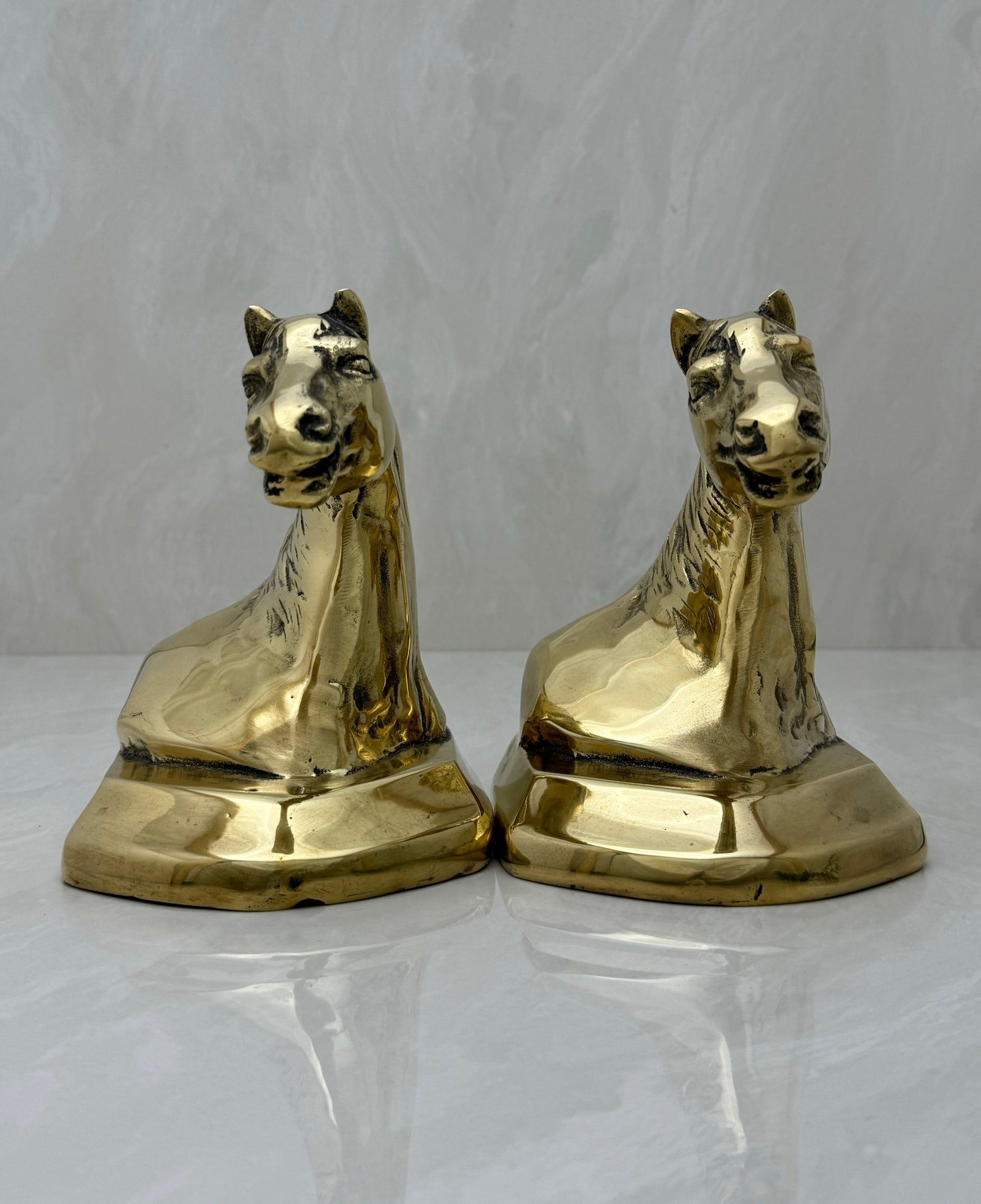 Vintage Brass Horse Head Bookends-A Pair