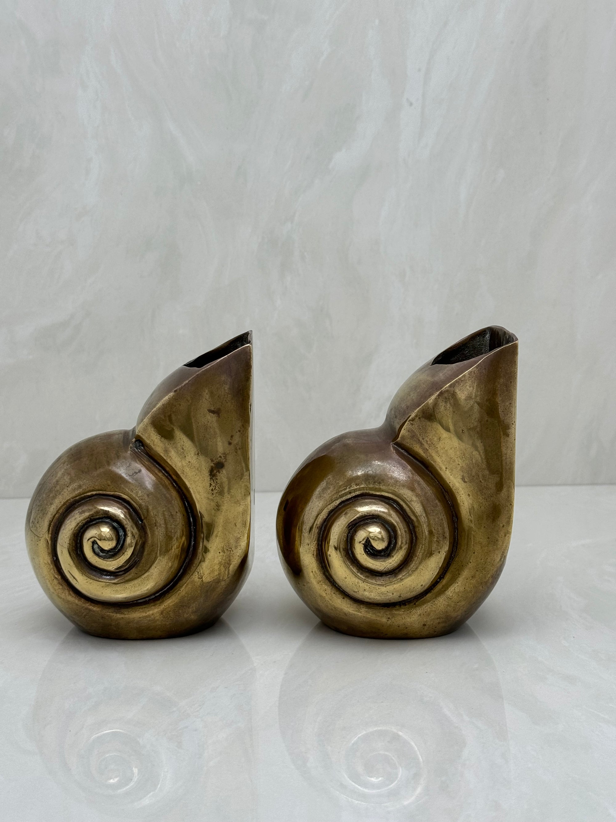 Vintage Brass Shell Vases/Bookends-A Pair