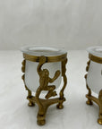 Vintage Brass Frog Candleholders with Frosted Glass Inserts-A Pair