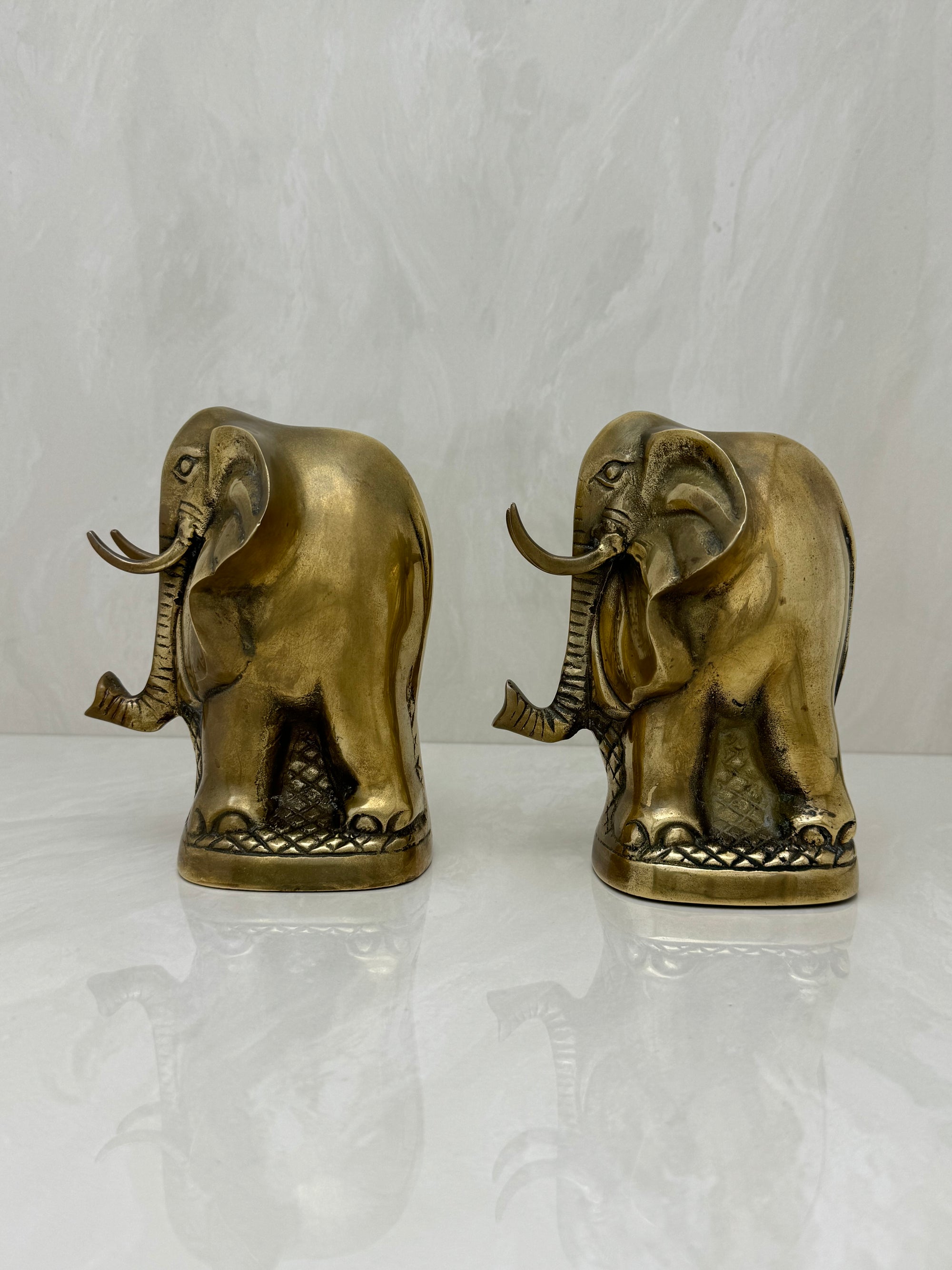 Vintage Brass Elephant Bookends-A Pair