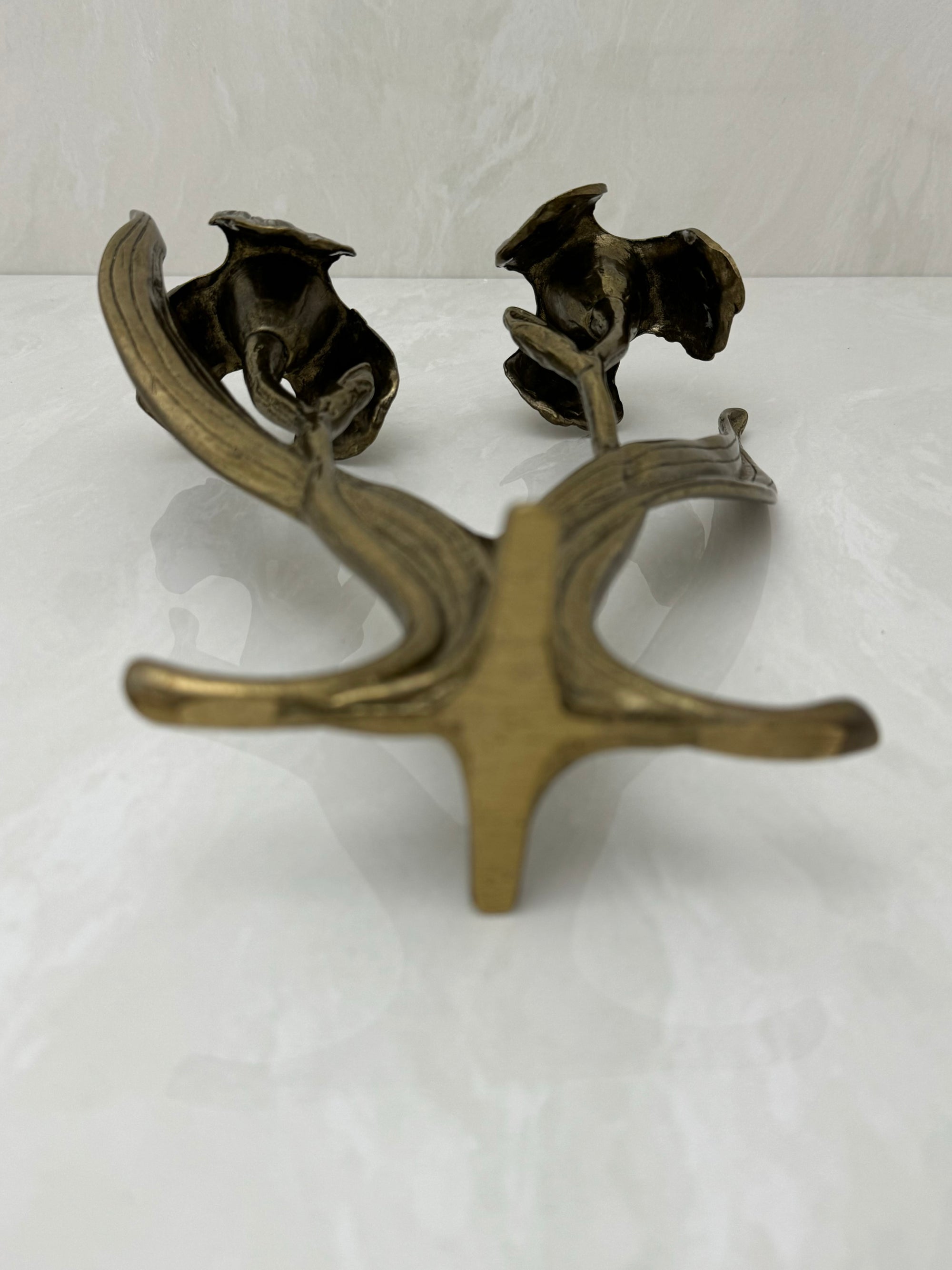 Vintage Brass Flower Candlestick Holder