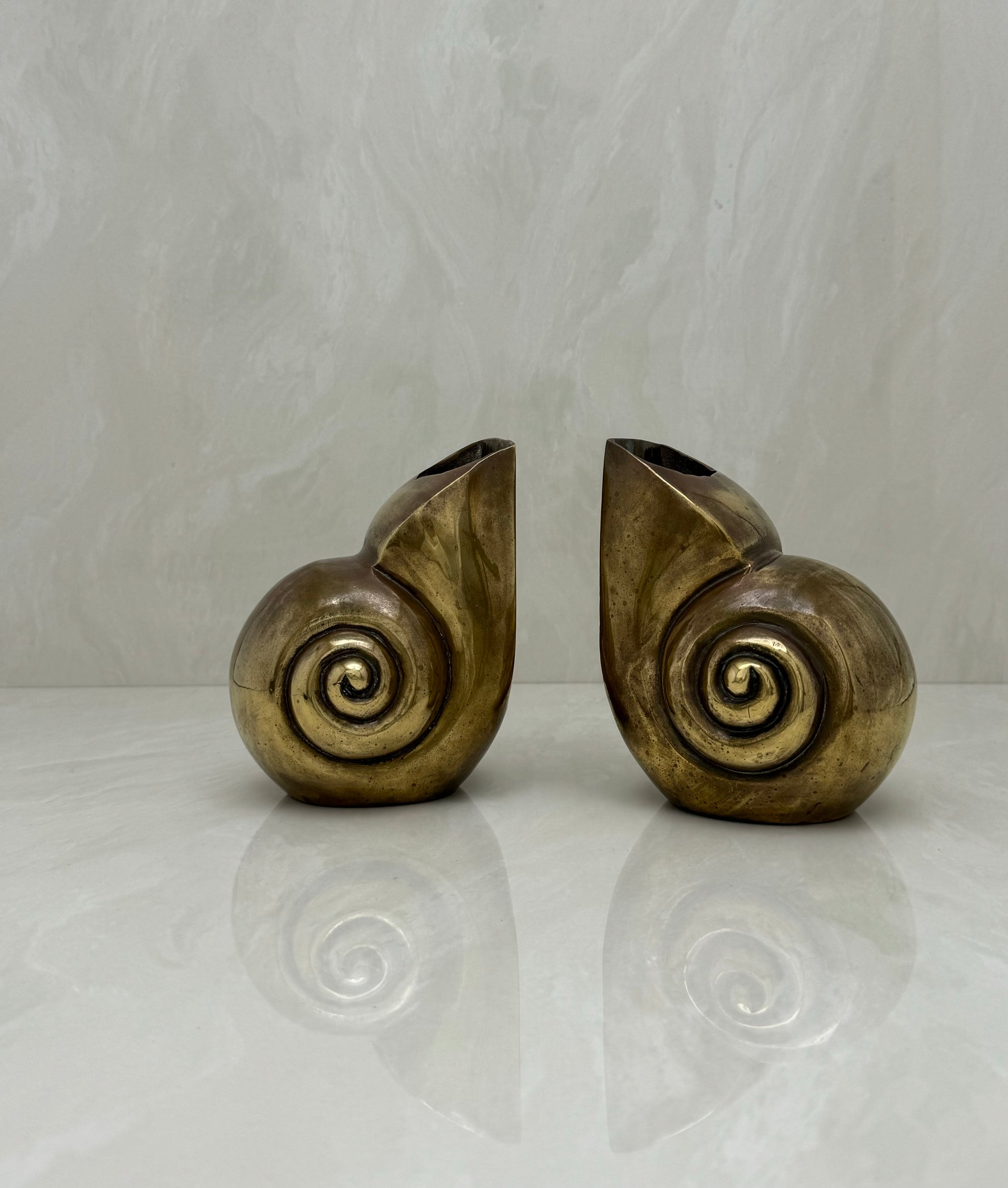 Vintage Brass Shell Vases/Bookends-A Pair