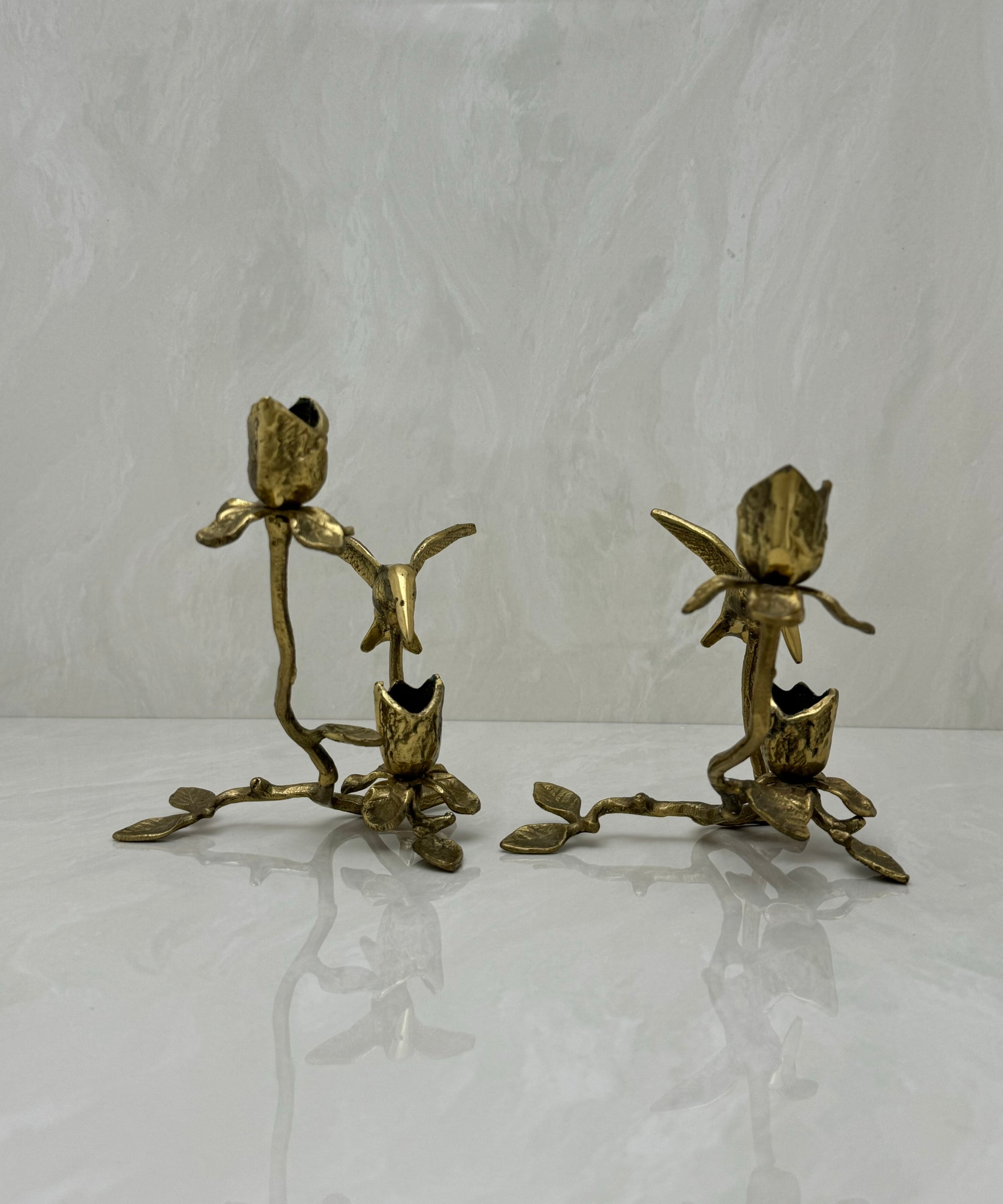 Vintage Brass Hummingbird Candleholders-A Pair