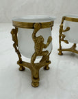 Vintage Brass Frog Candleholders with Frosted Glass Inserts-A Pair