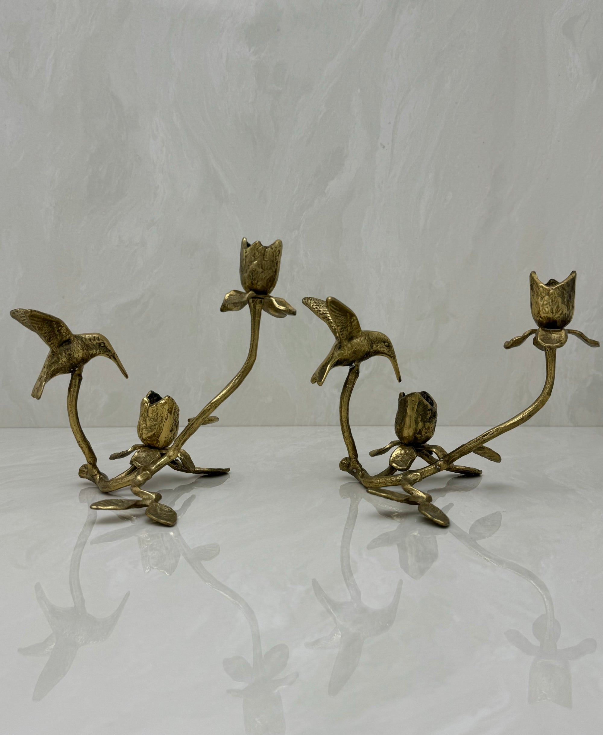 Vintage Brass Hummingbird Candleholders-A Pair