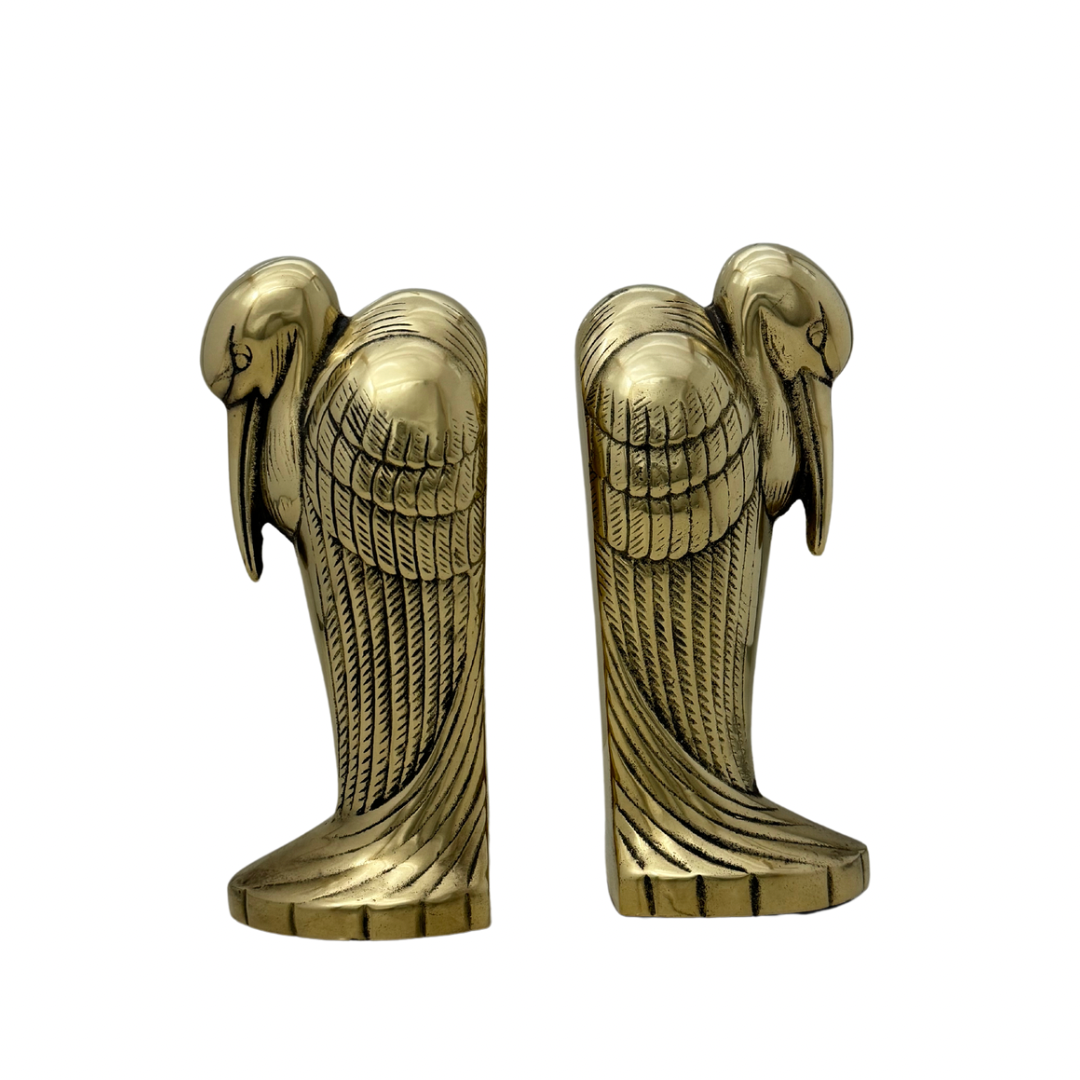 Tall Vintage Brass Pelican Bookends-A Pair