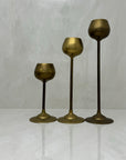 Vintage Brass Graduating Candlestick Holders-Set of Three