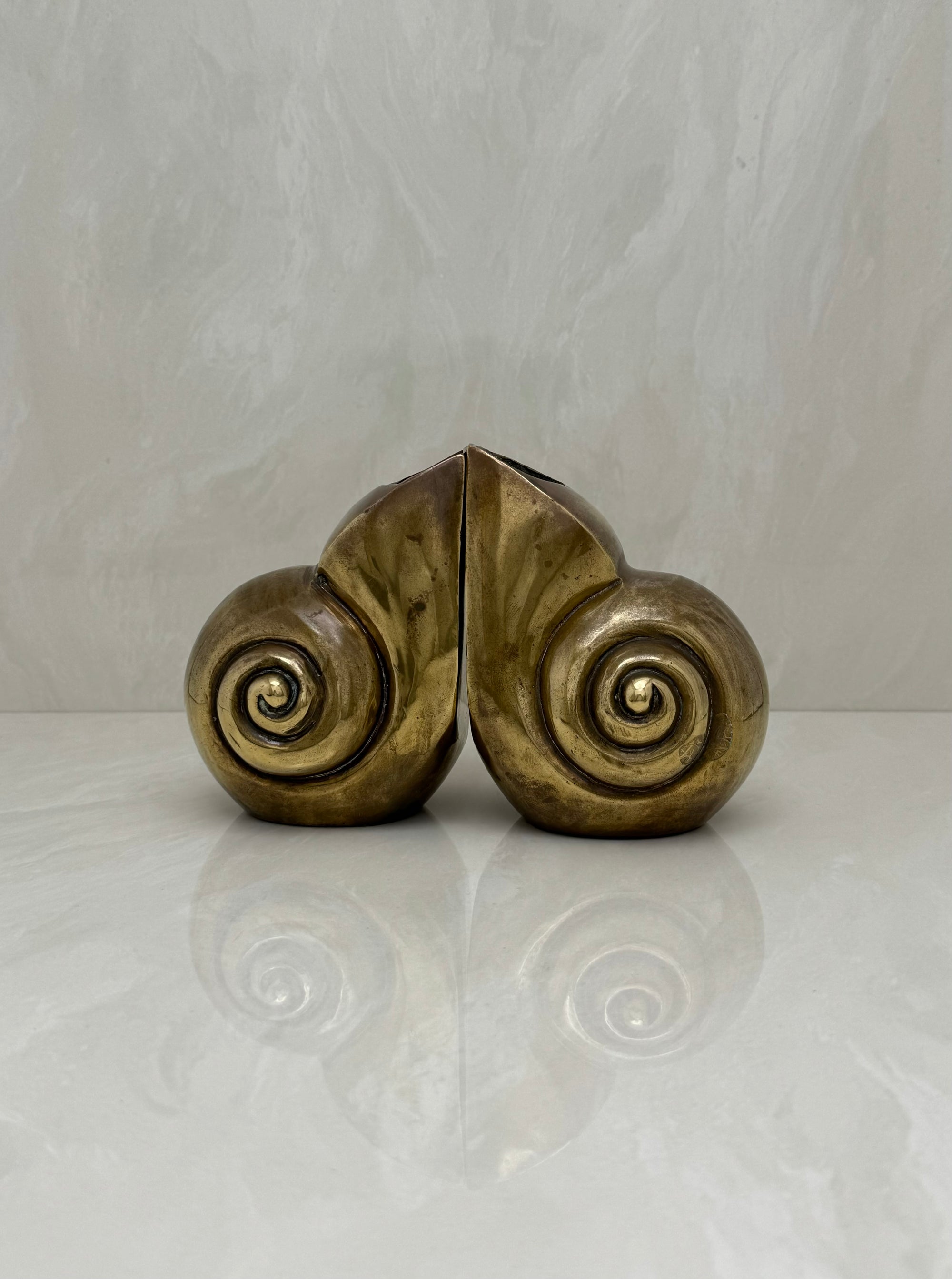 Vintage Brass Shell Vases/Bookends-A Pair