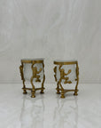 Vintage Brass Frog Candleholders with Frosted Glass Inserts-A Pair