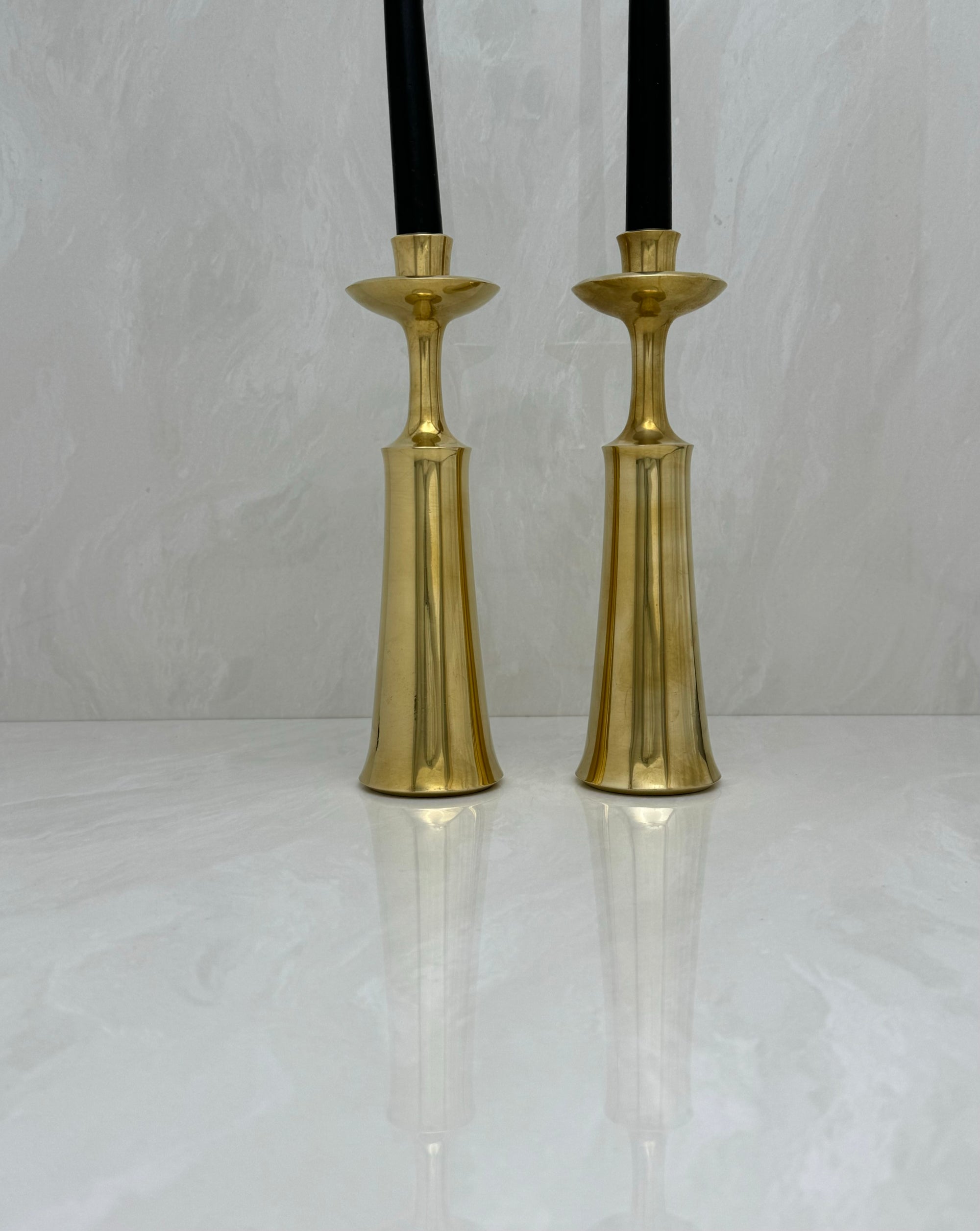 Vintage Brass Candleholders- A Pair By Jens Quistgaard Marked Dansk Design Denmark