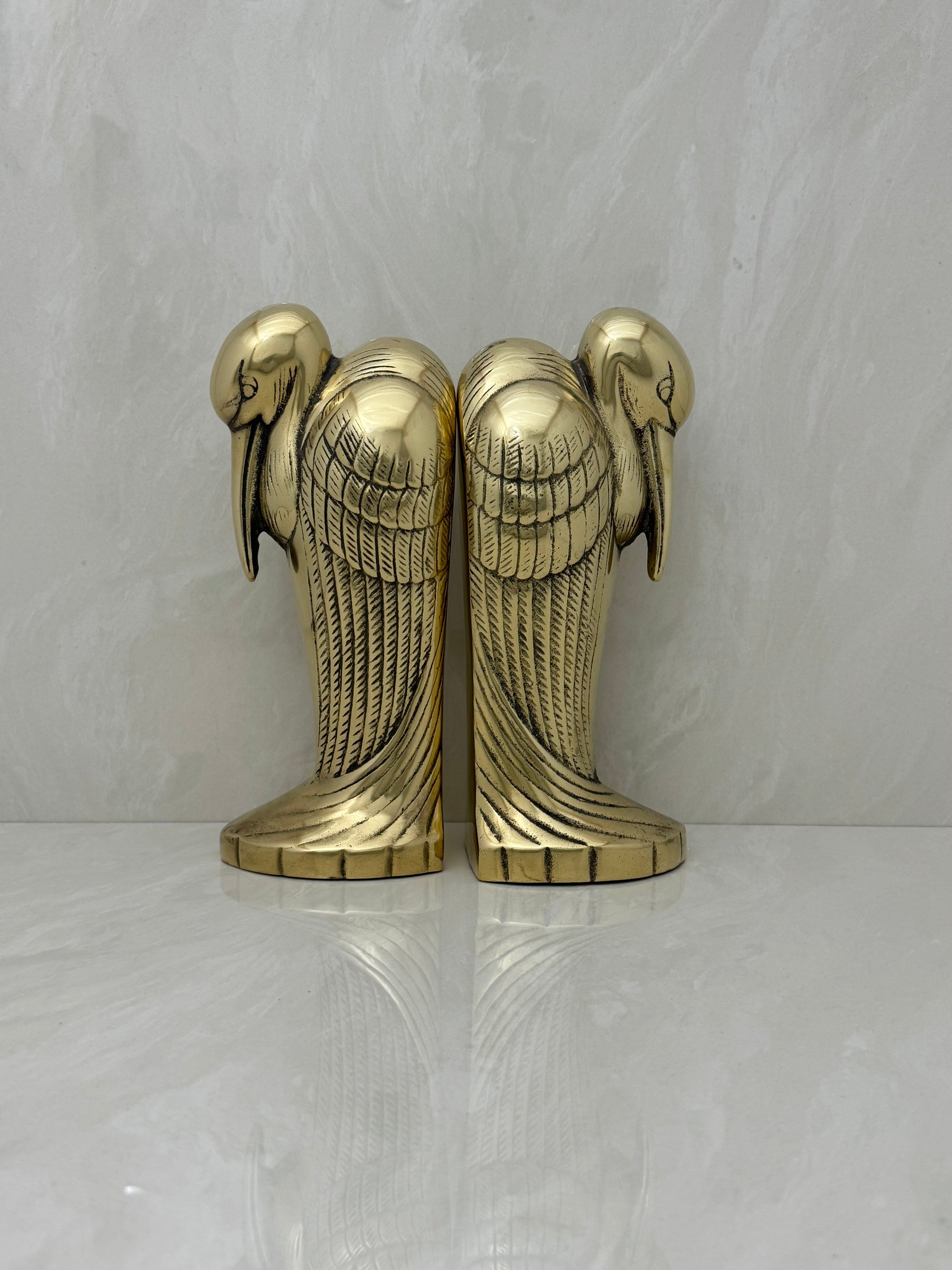 Tall Vintage Brass Pelican Bookends-A Pair