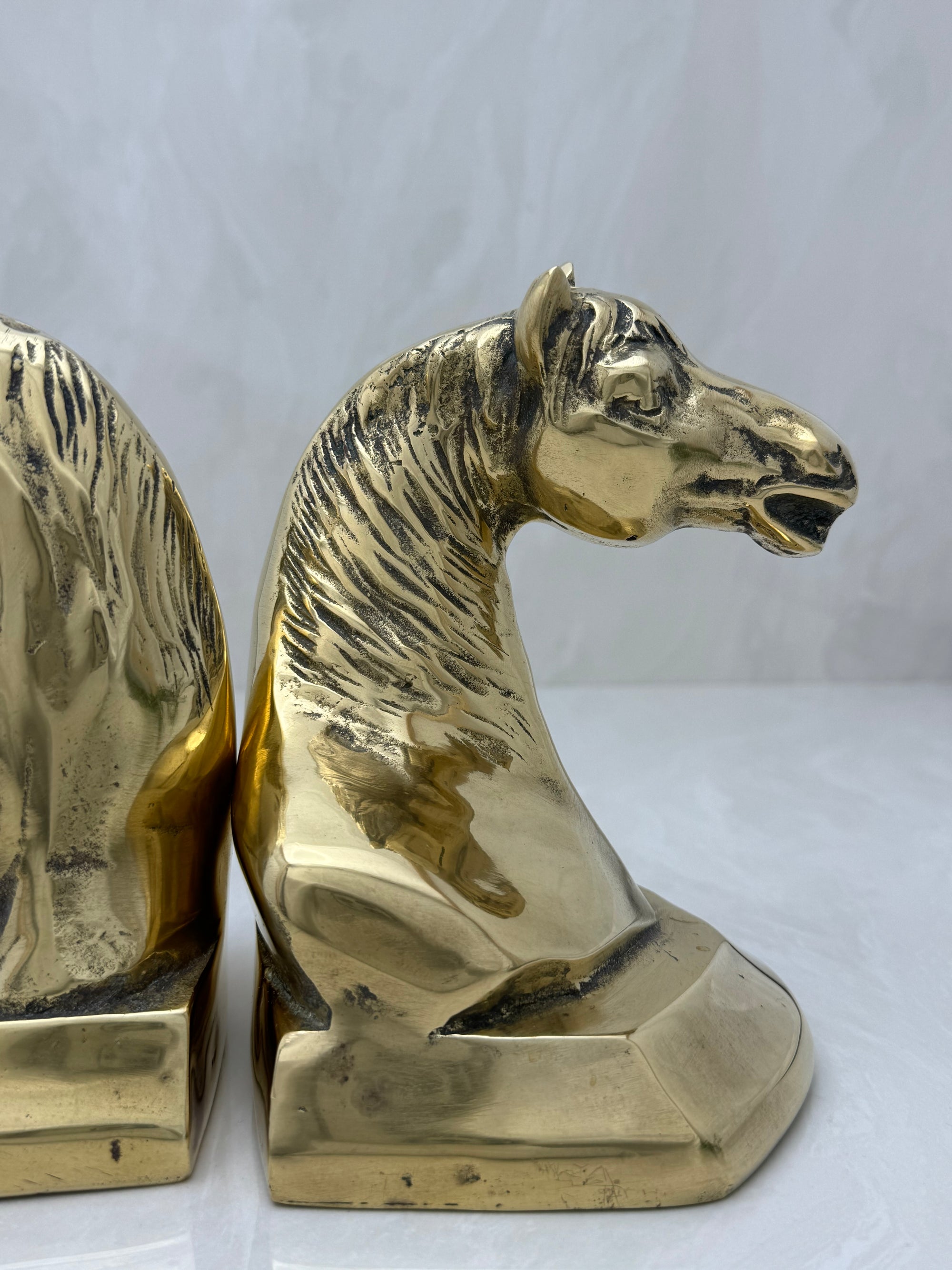 Vintage Brass Horse Head Bookends-A Pair