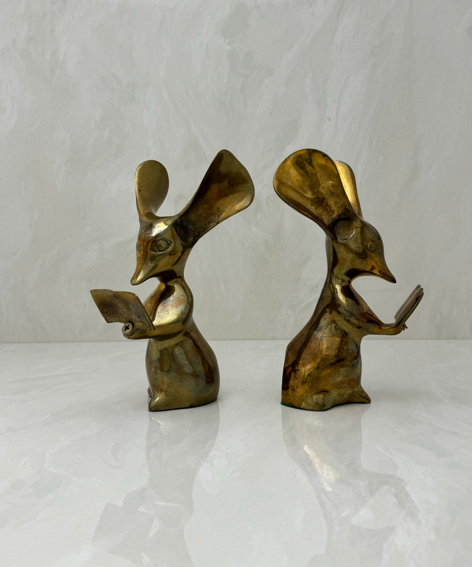 Vintage Brass Reading Mice Bookends-A Pair