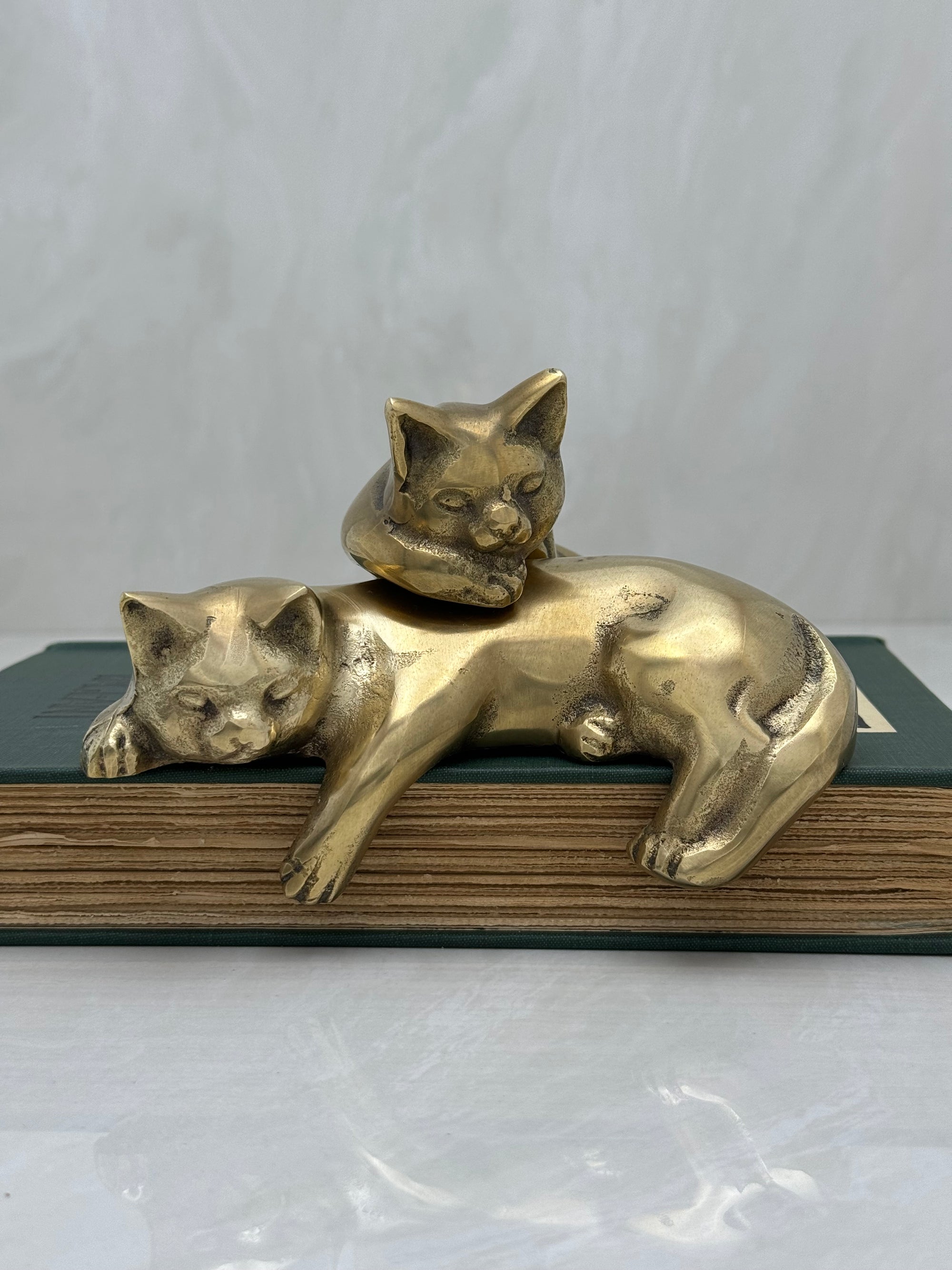 Vintage Brass Resting Shelf Cats-A Pair