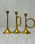 Vintage Brass Silvestri Horn Candleholders-Three Piece Set