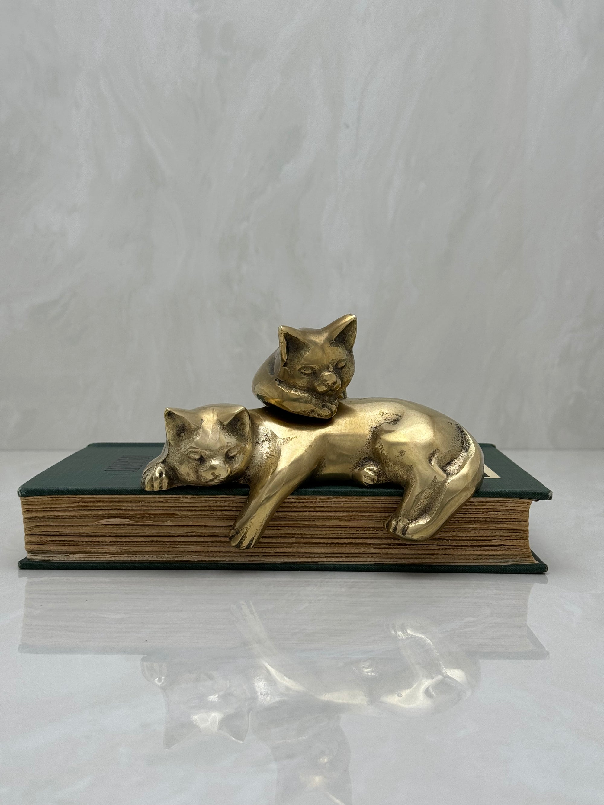 Vintage Brass Resting Shelf Cats-A Pair